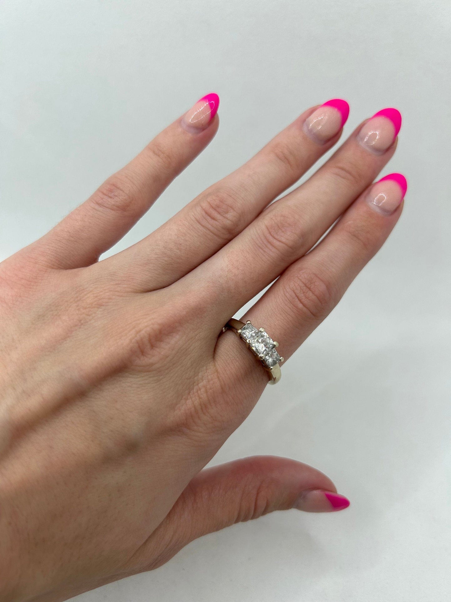 Three Stone Princess Cut White Gold Engagement Ring 1.39CTW