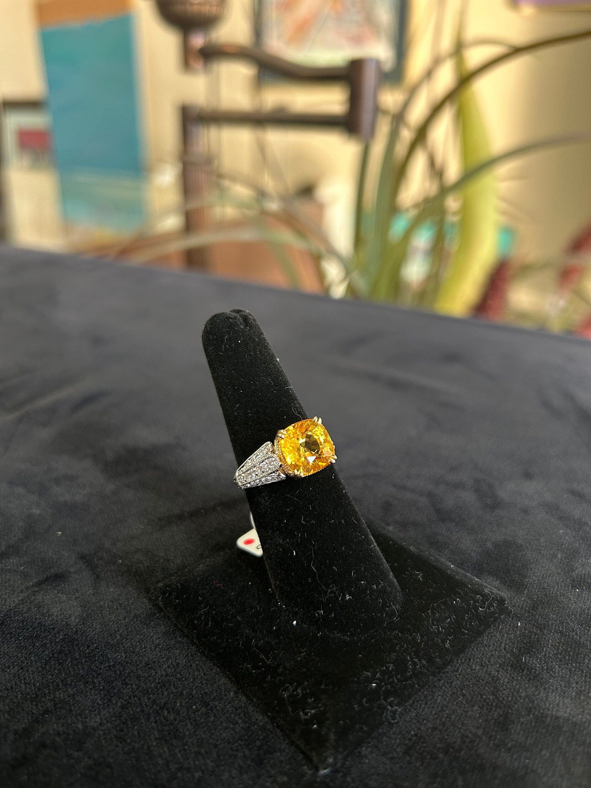 Yellow Sapphire Gemstone and Diamond Platinum Ring