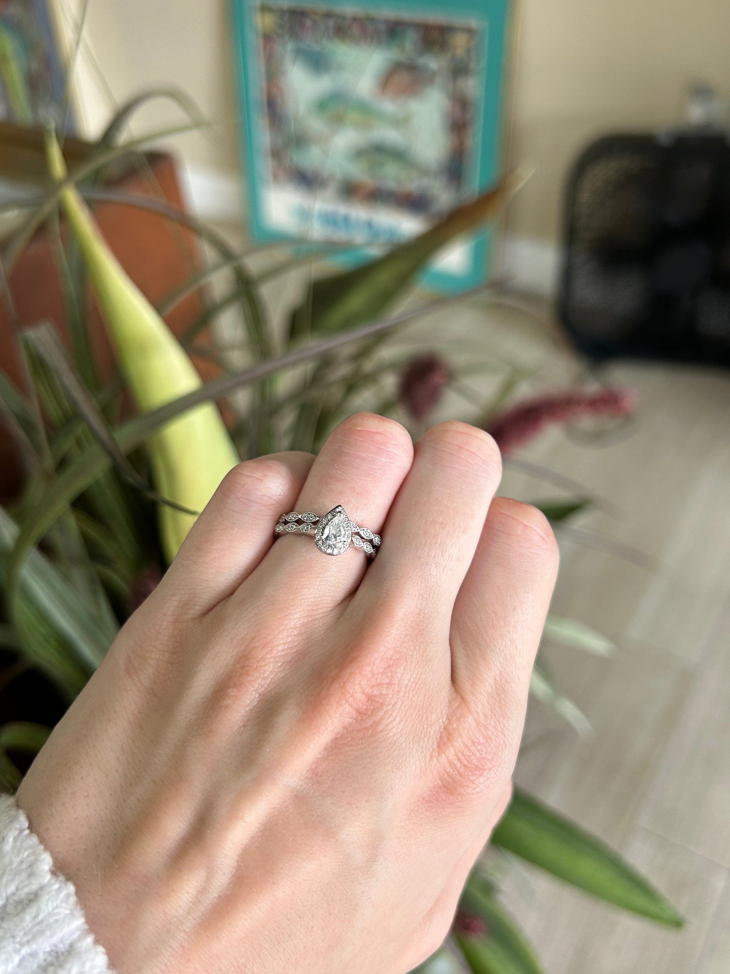 Pear Cut Engagement Ring with Matching Band Wedding Set