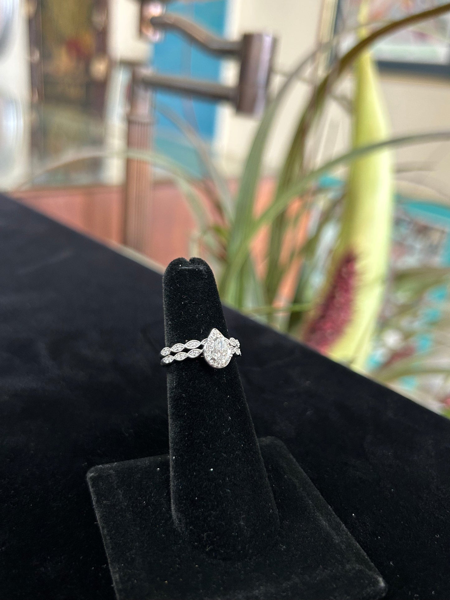 Pear Cut Engagement Ring with Matching Band Wedding Set