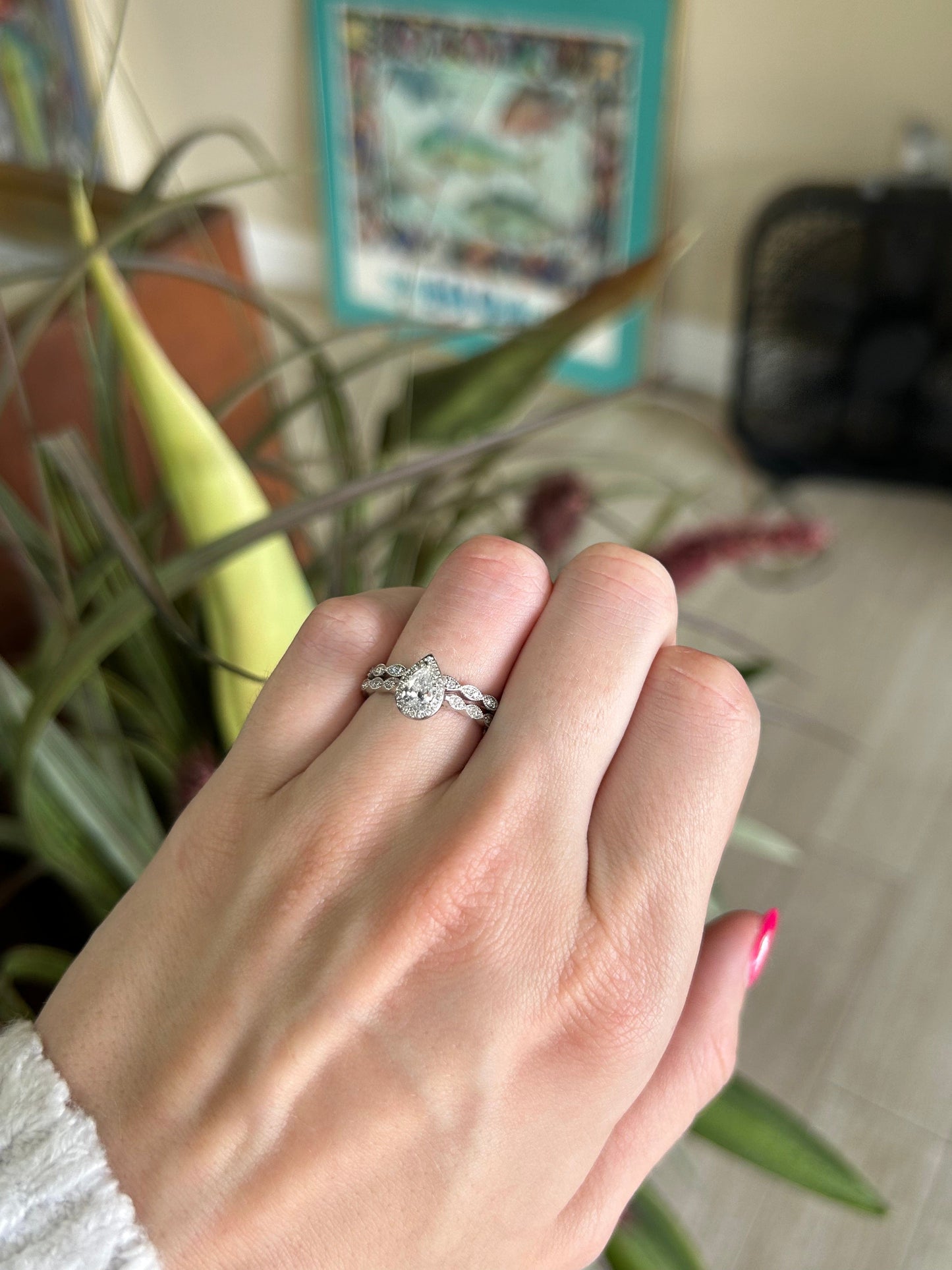 Pear Cut Engagement Ring with Matching Band Wedding Set
