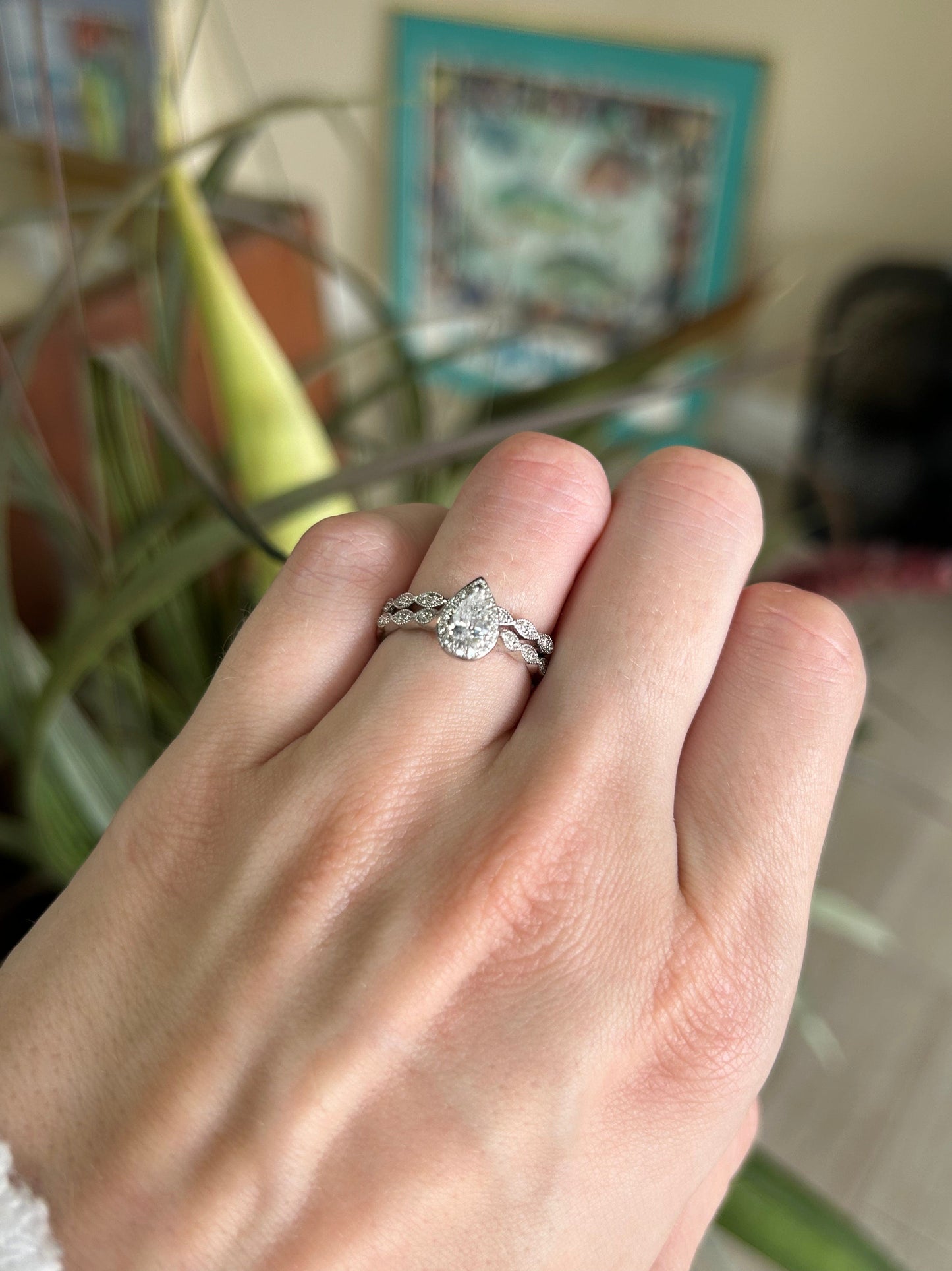 Pear Cut Engagement Ring with Matching Band Wedding Set