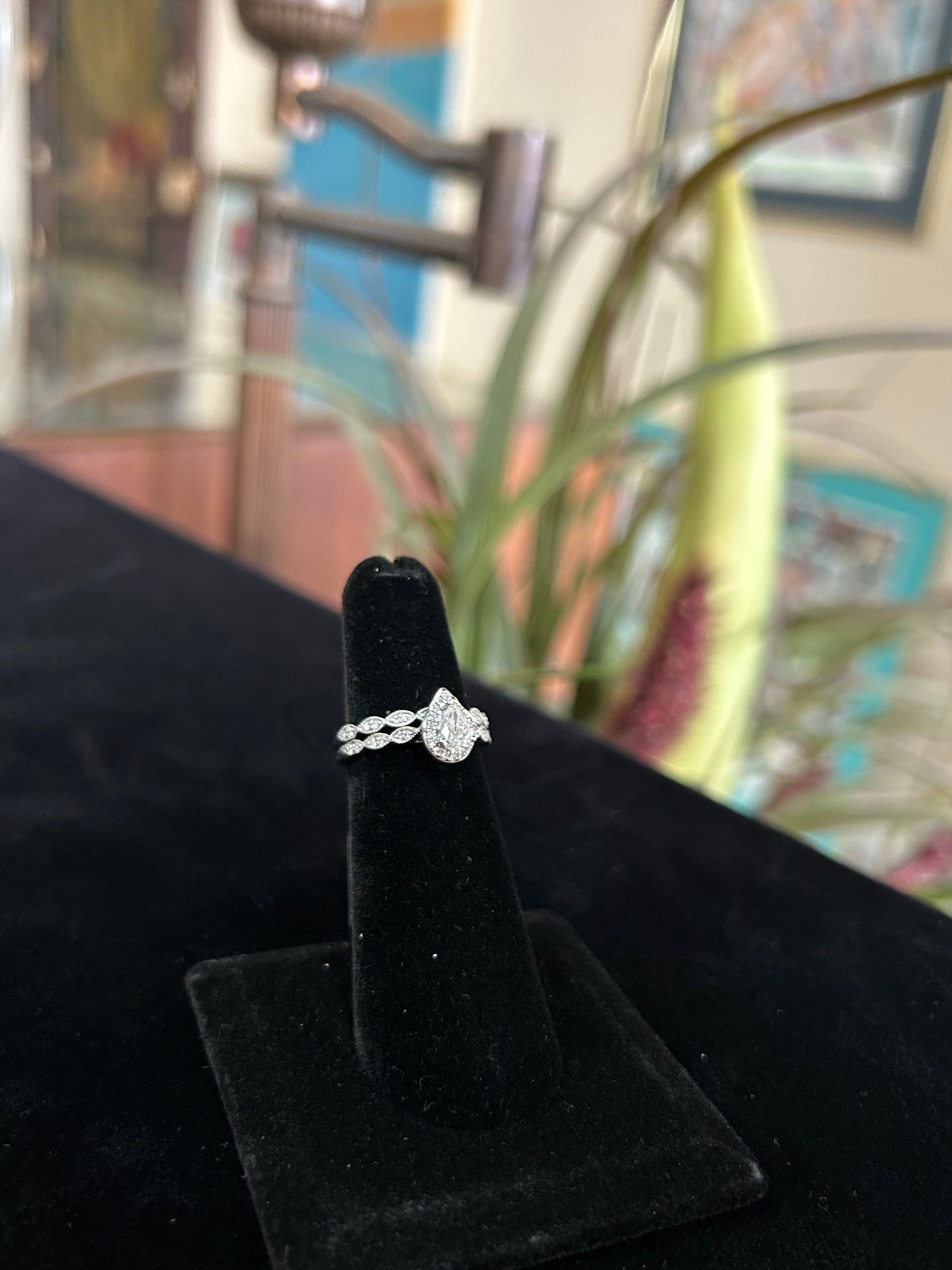 Pear Cut Engagement Ring with Matching Band Wedding Set