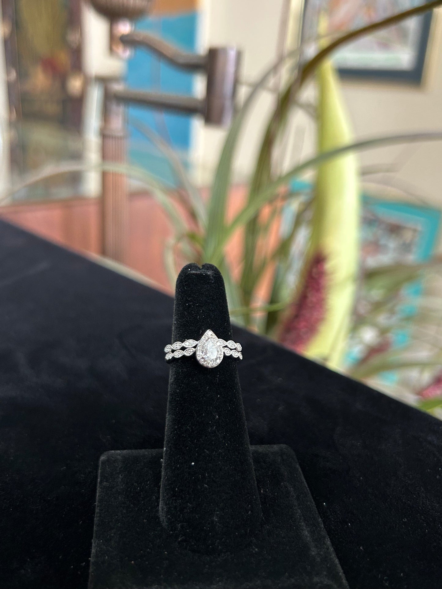 Pear Cut Engagement Ring with Matching Band Wedding Set