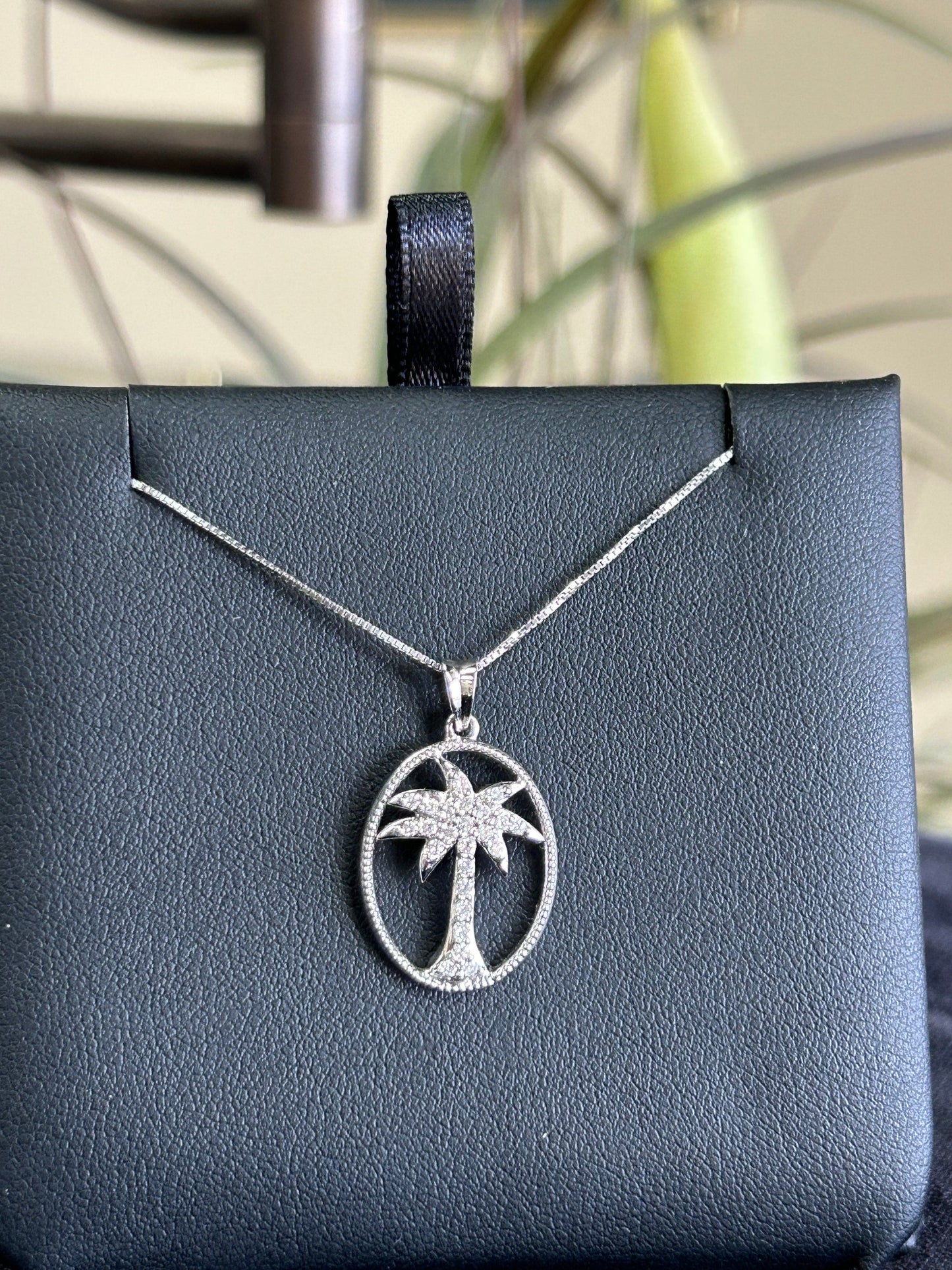White Gold Diamond Palm Tree Pendant Charm
