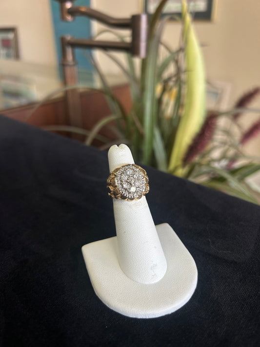 Women's Diamond Cluster Yellow Gold Nugget Ring