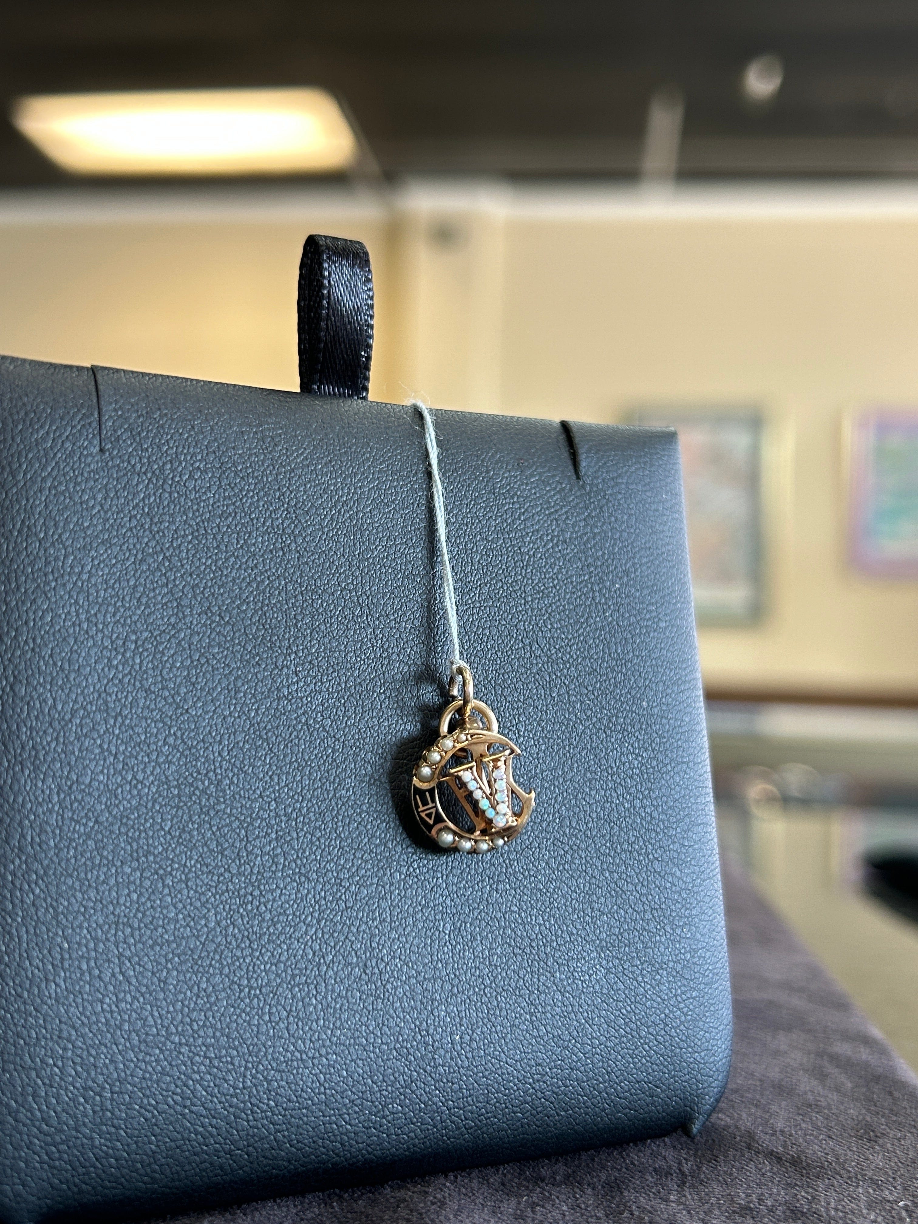 Vintage Sorority Pin/ Charm Yellow Gold with Opal Stones