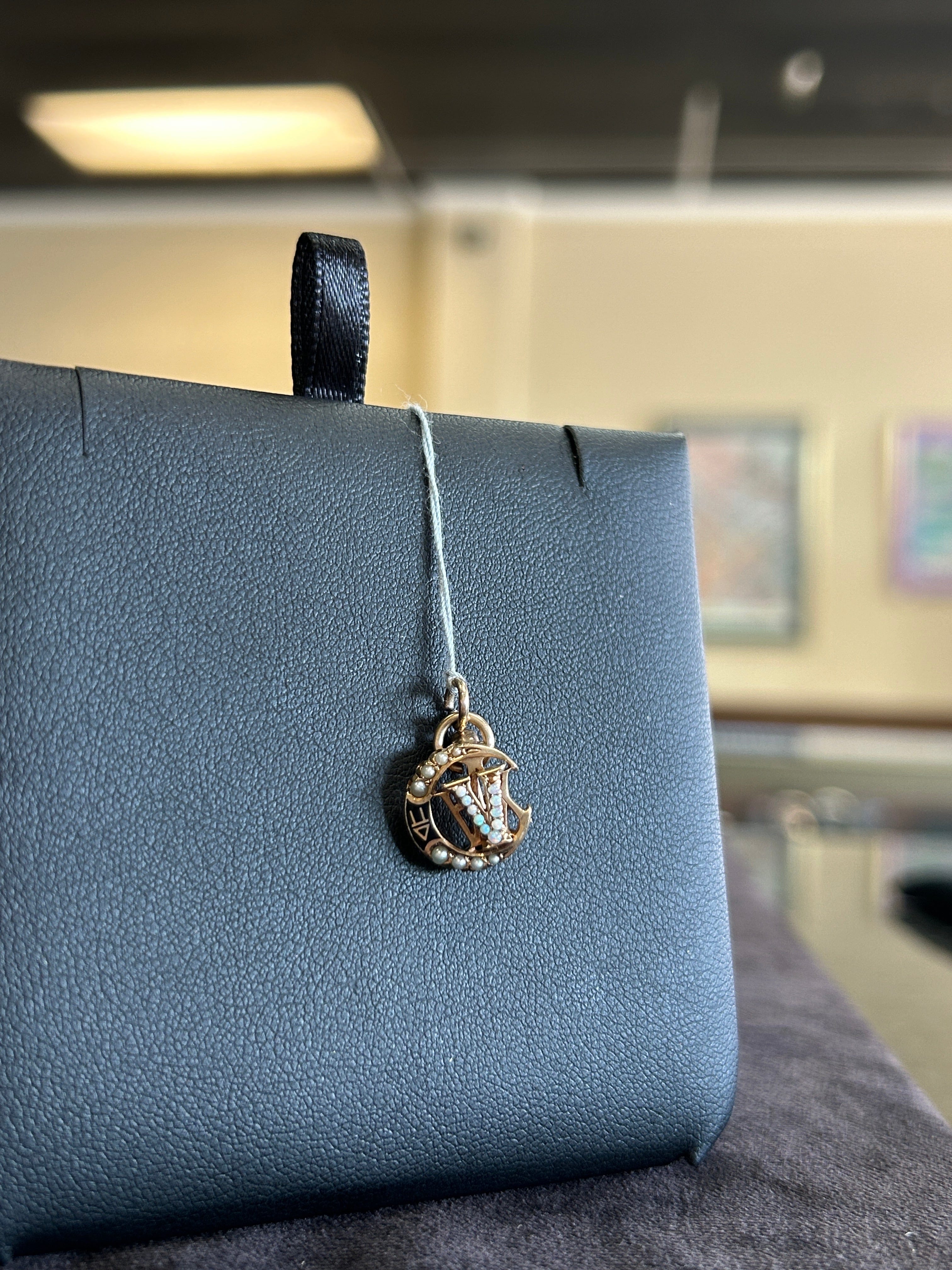 Vintage Sorority Pin/ Charm Yellow Gold with Opal Stones