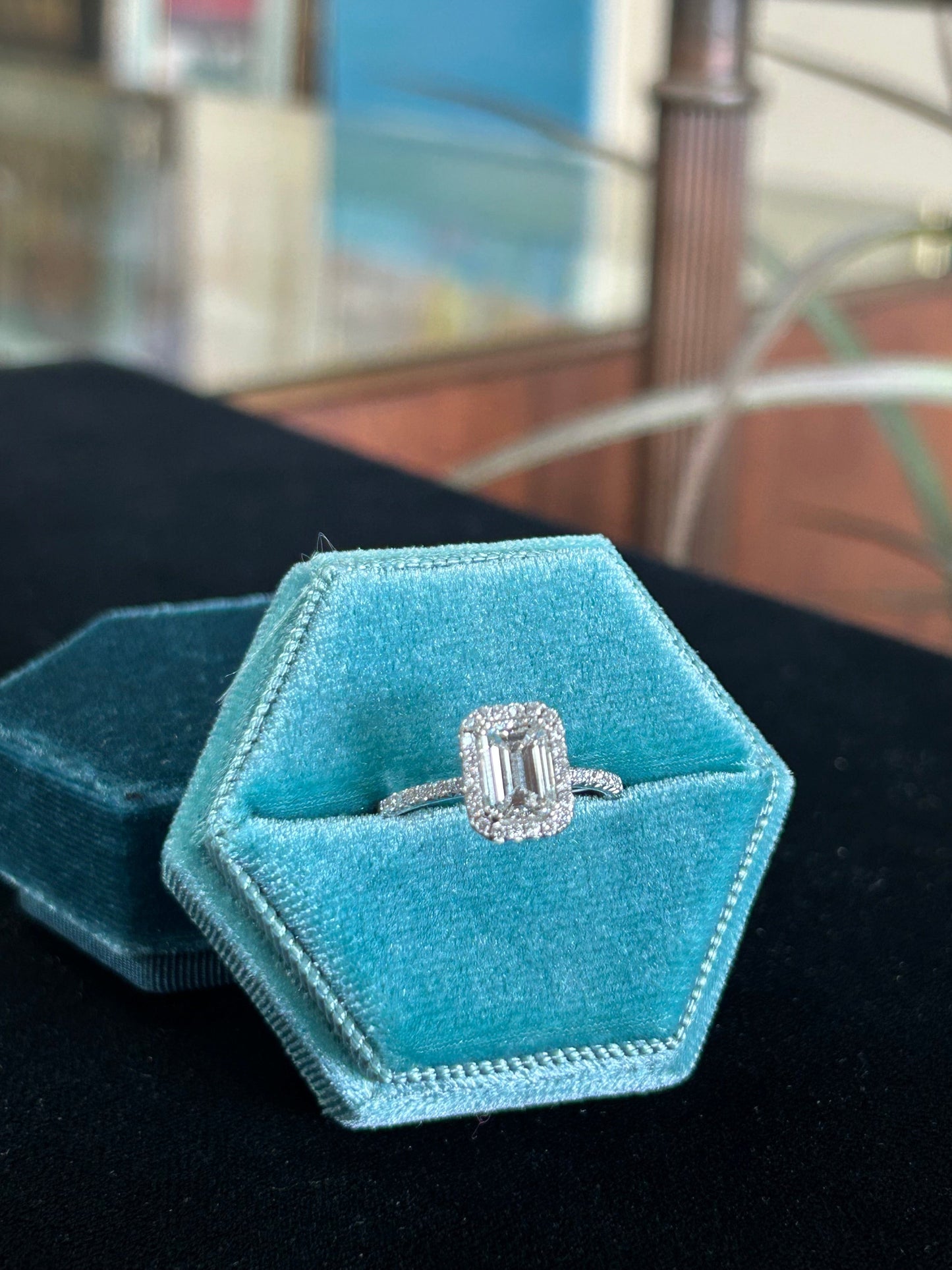 Emerald Cut with Diamond Halo White Gold Engagement Ring 1.91CTW