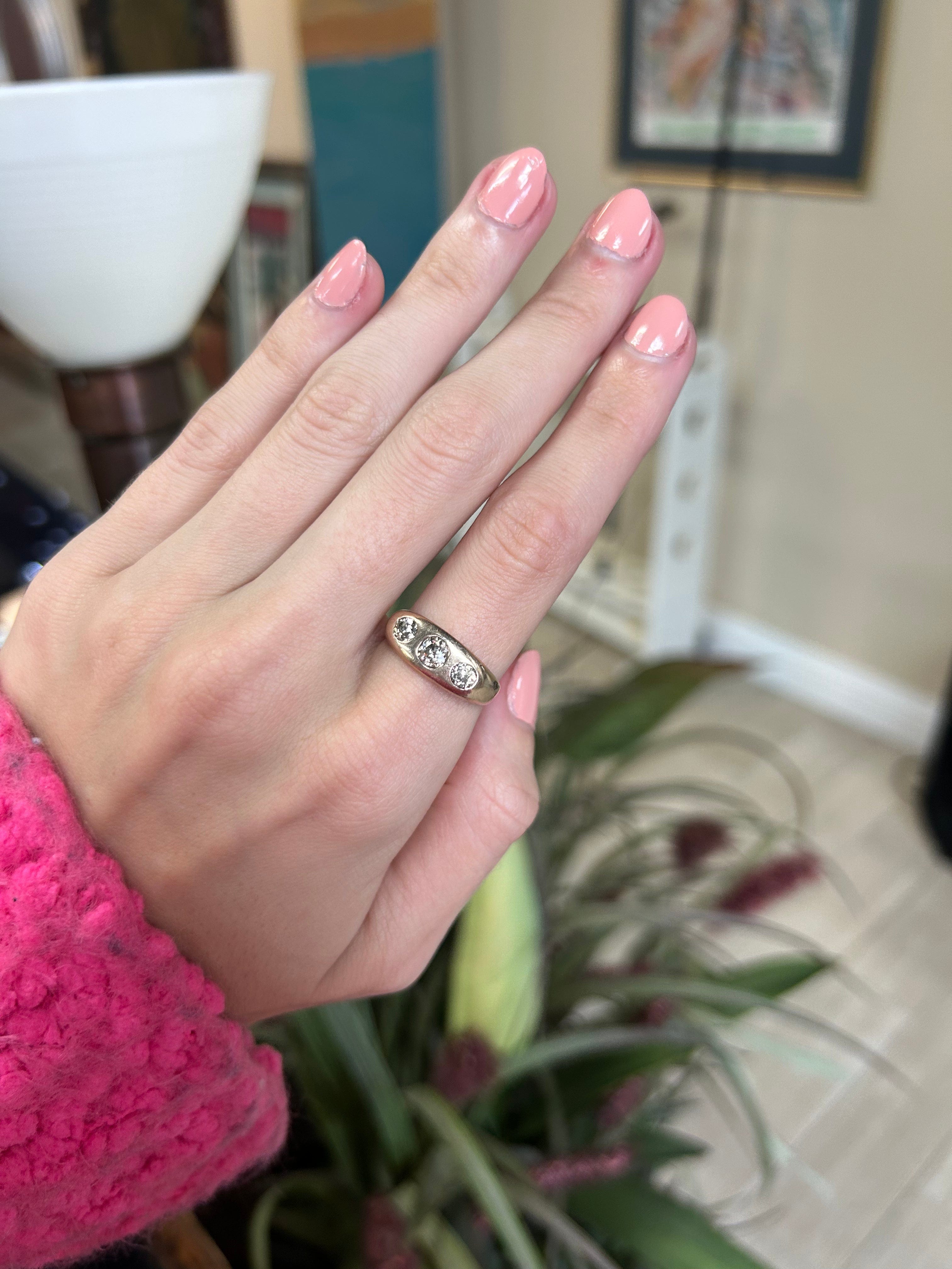 Three Stone Bezel Set RBC Diamond Ring .68CTW