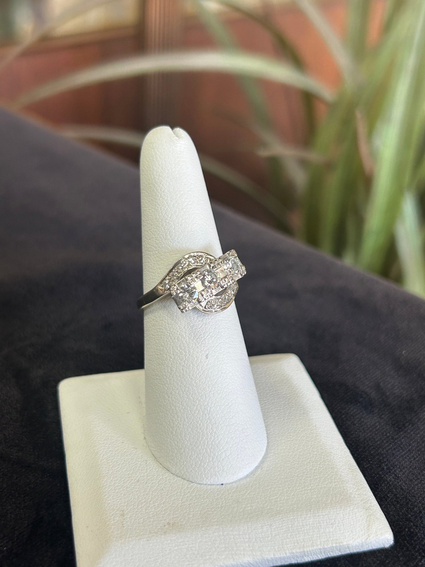 Unique Art Deco Style WG Engagement Ring