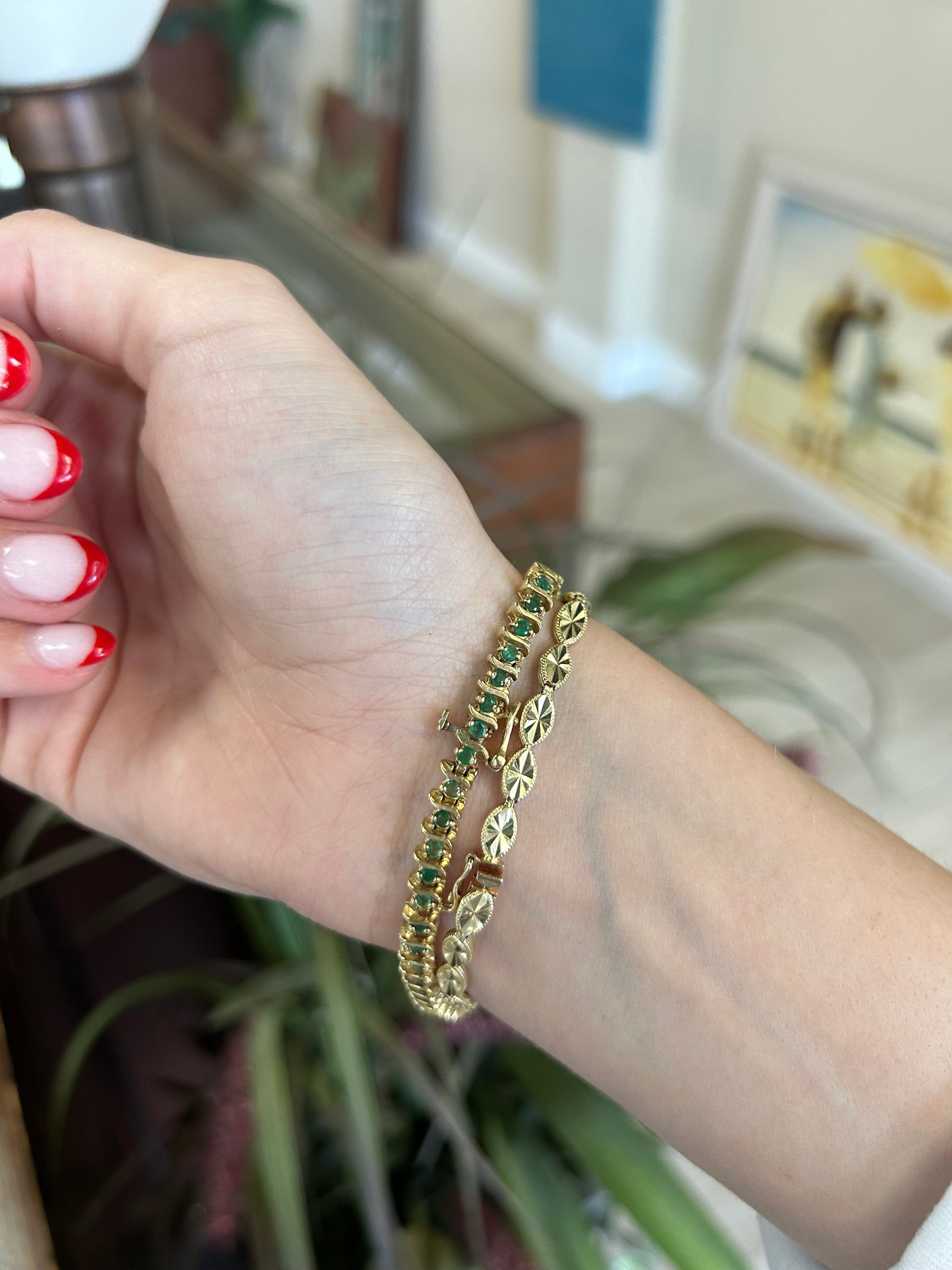 Emerald Stone Yellow Gold Bracelet 1CTW