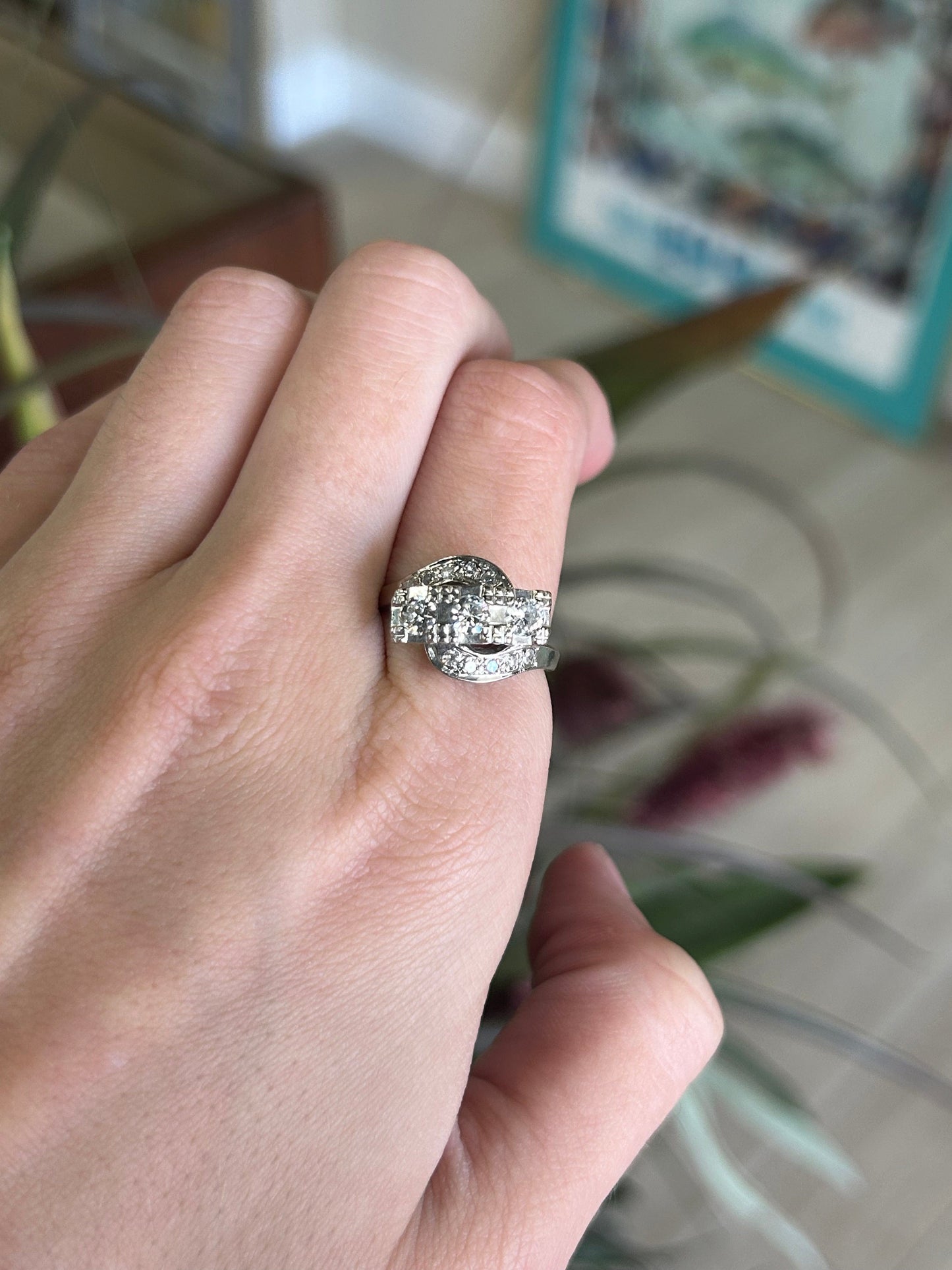 Unique Art Deco Style WG Engagement Ring