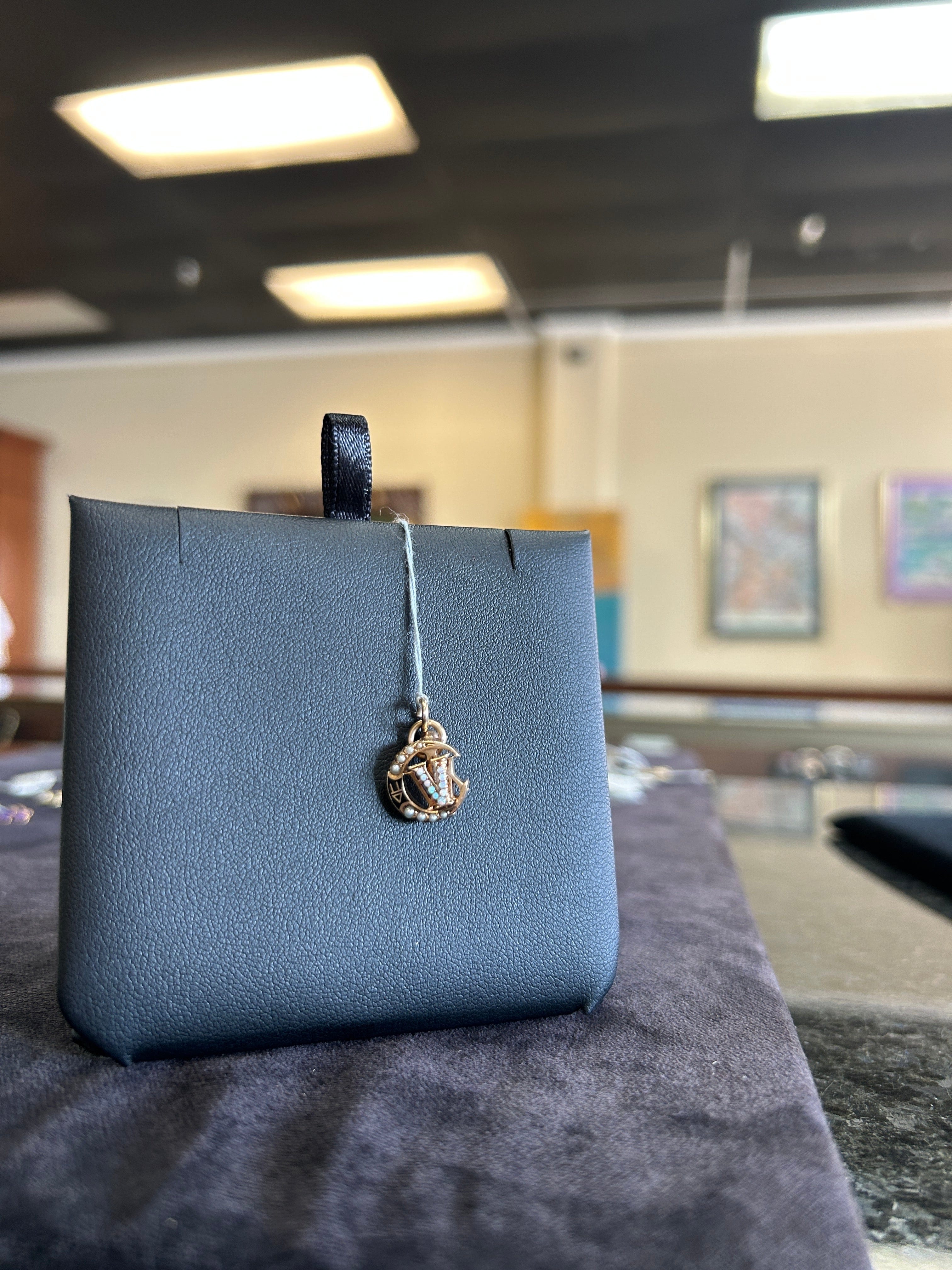 Vintage Sorority Pin/ Charm Yellow Gold with Opal Stones