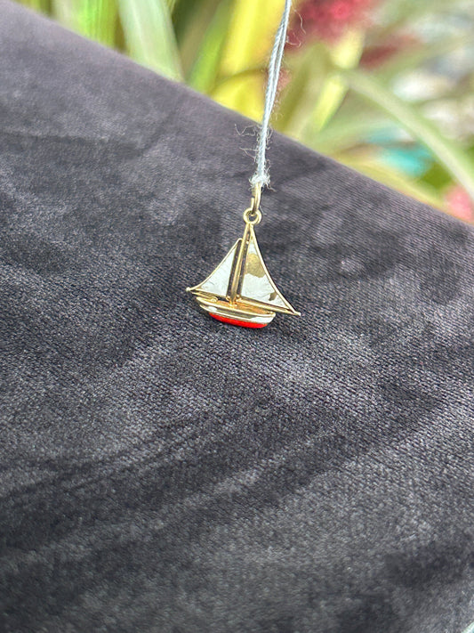 Sailboat Yellow Gold and Enamel Charm