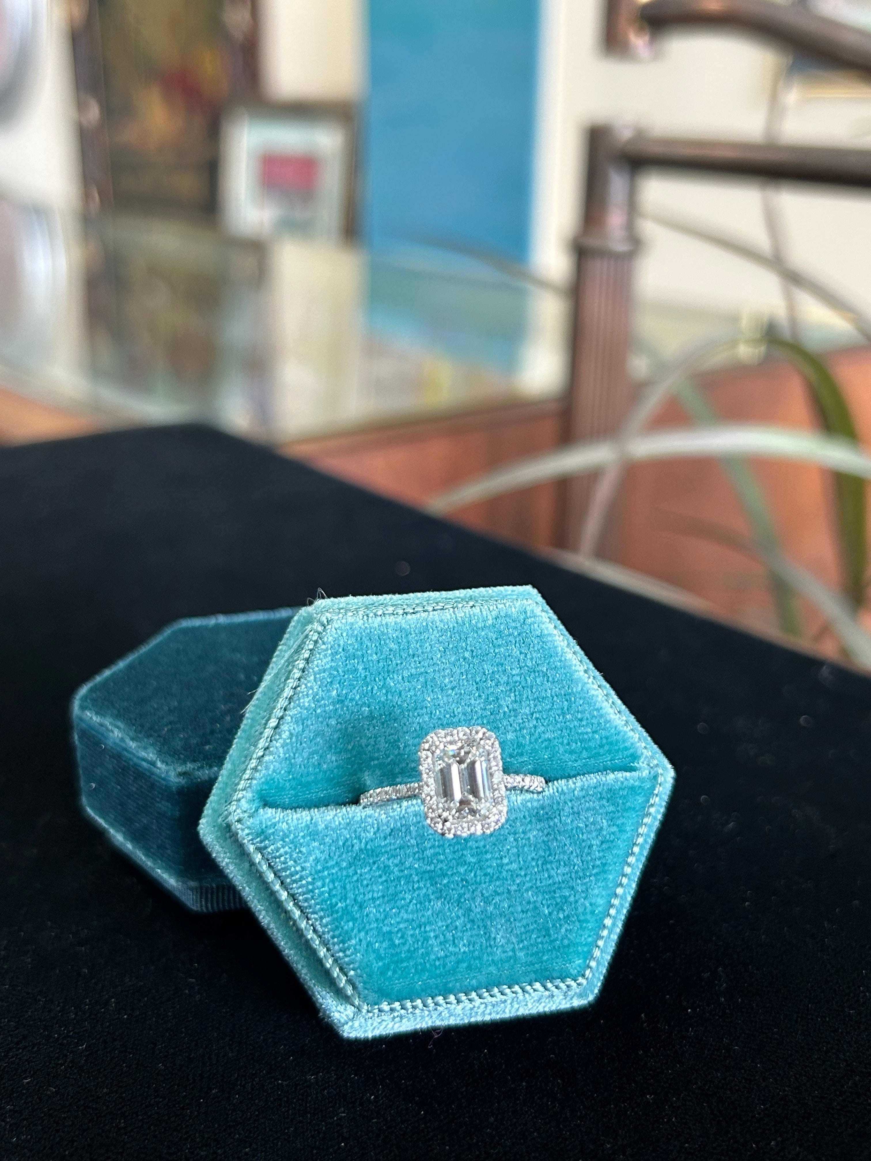 Emerald Cut with Diamond Halo White Gold Engagement Ring 1.91CTW