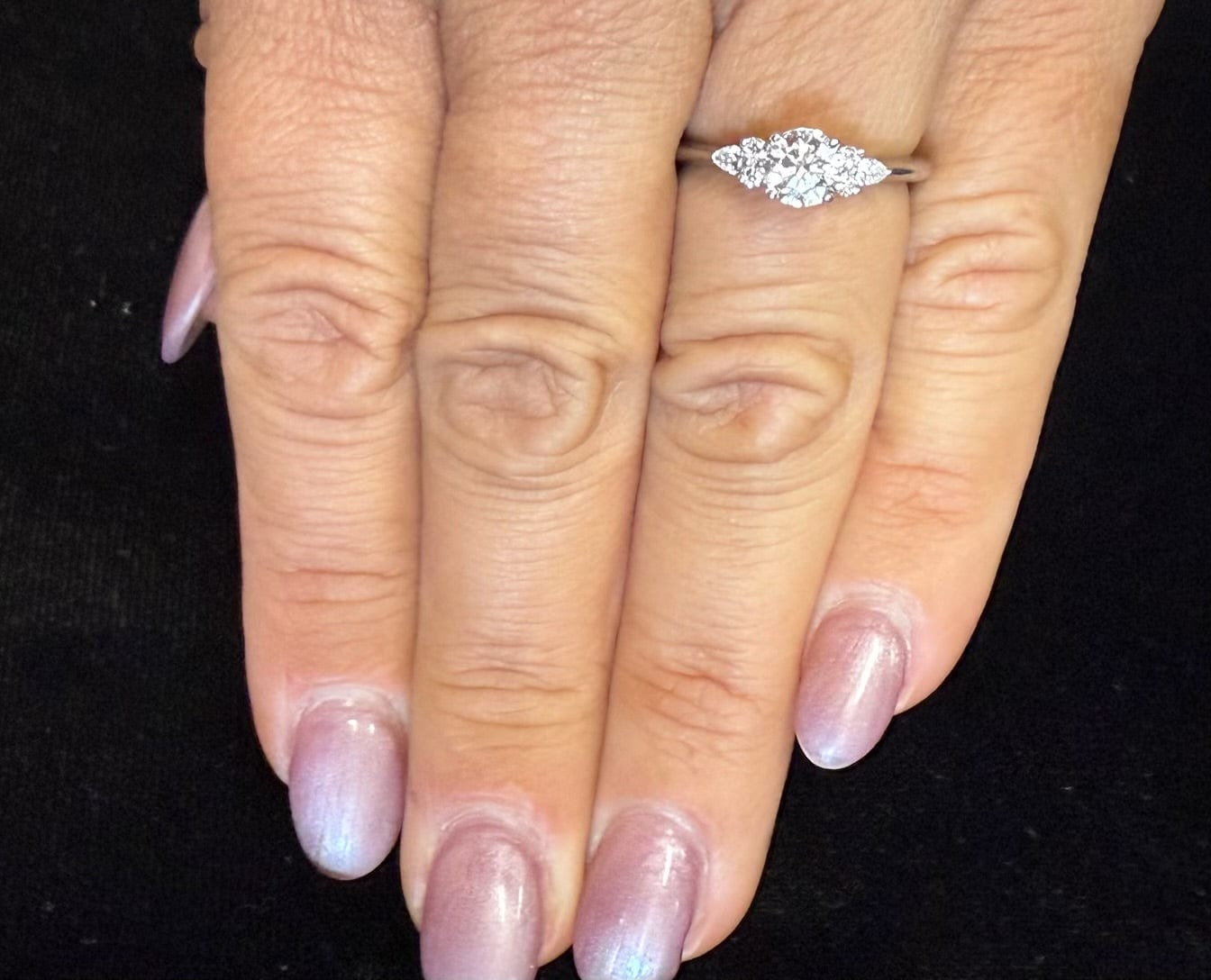 14K White Gold Round Brilliant Cut Diamond Ring with accent stones