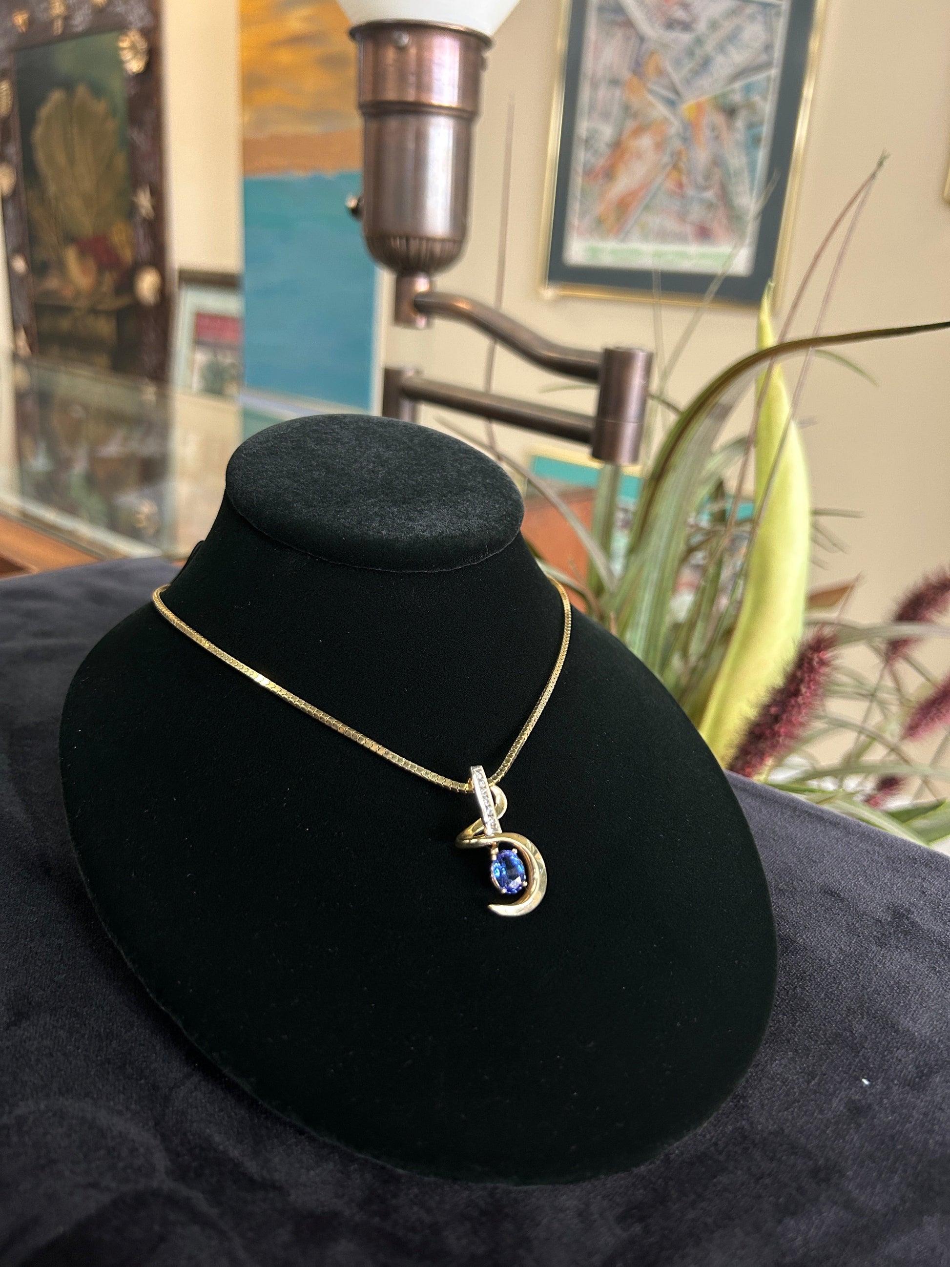 Tanzanite and Diamond White Gold and Yellow Gold Pendant Necklace
