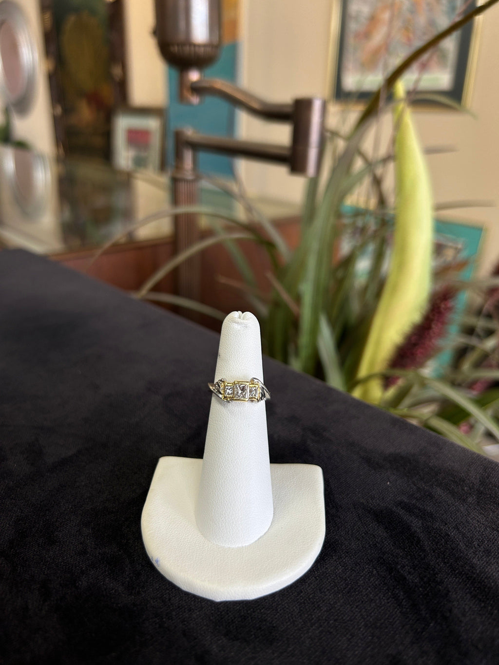 Two Toned Unique Three Diamond Ring in Platinum and 18kt