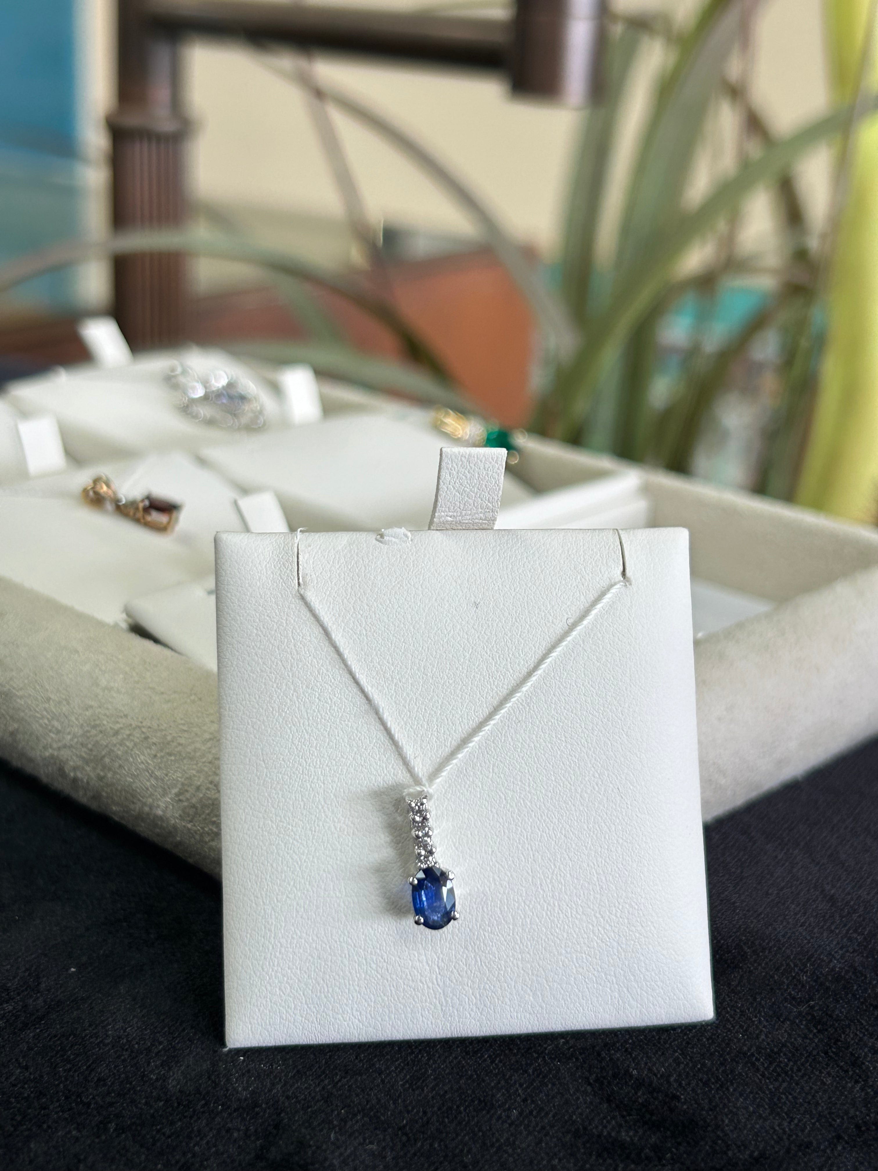 Sapphire Diamond Gemstone White Gold Charm Pendant