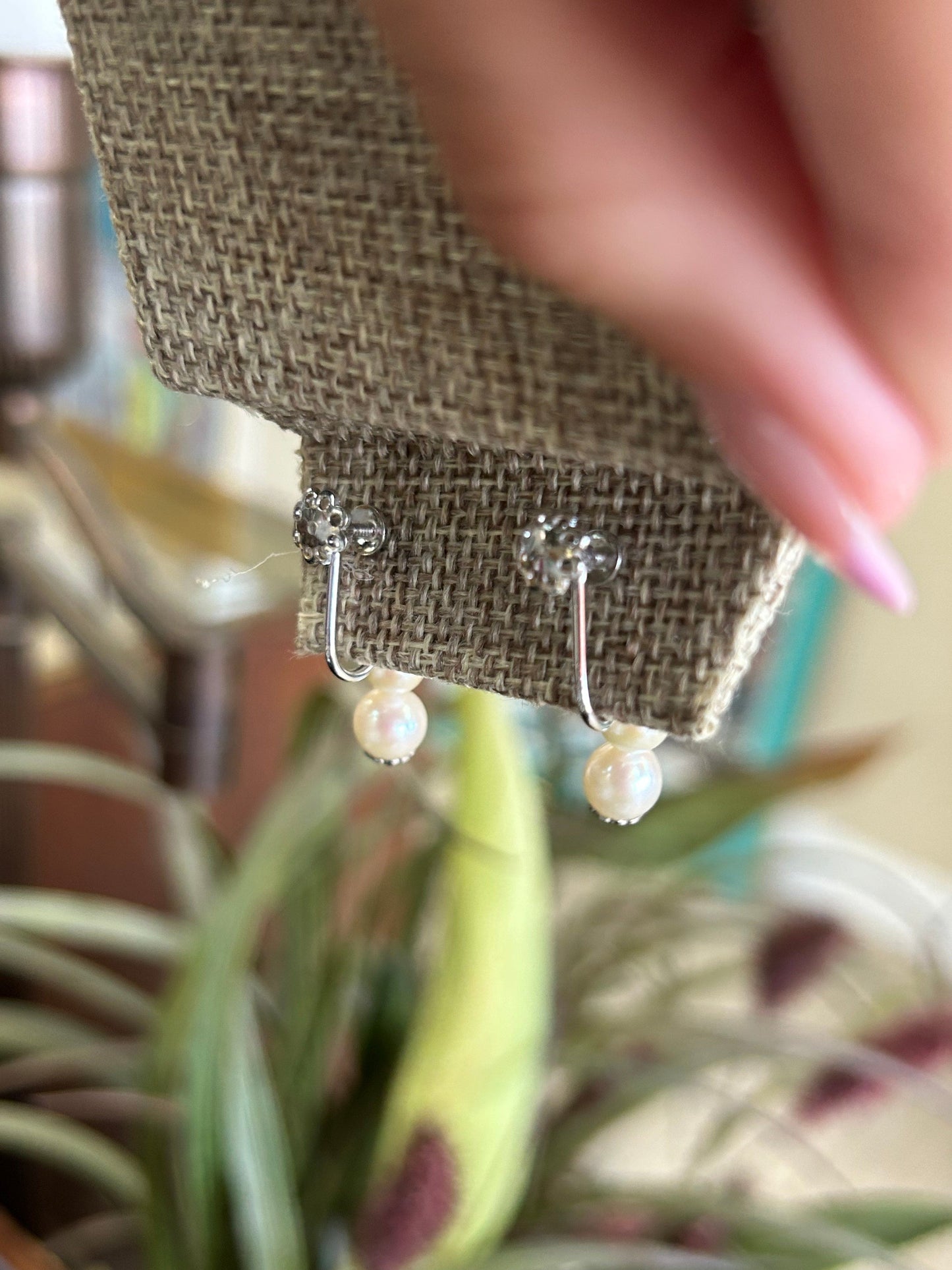 Freshwater Pearl Dangle Drop Earrings White Gold