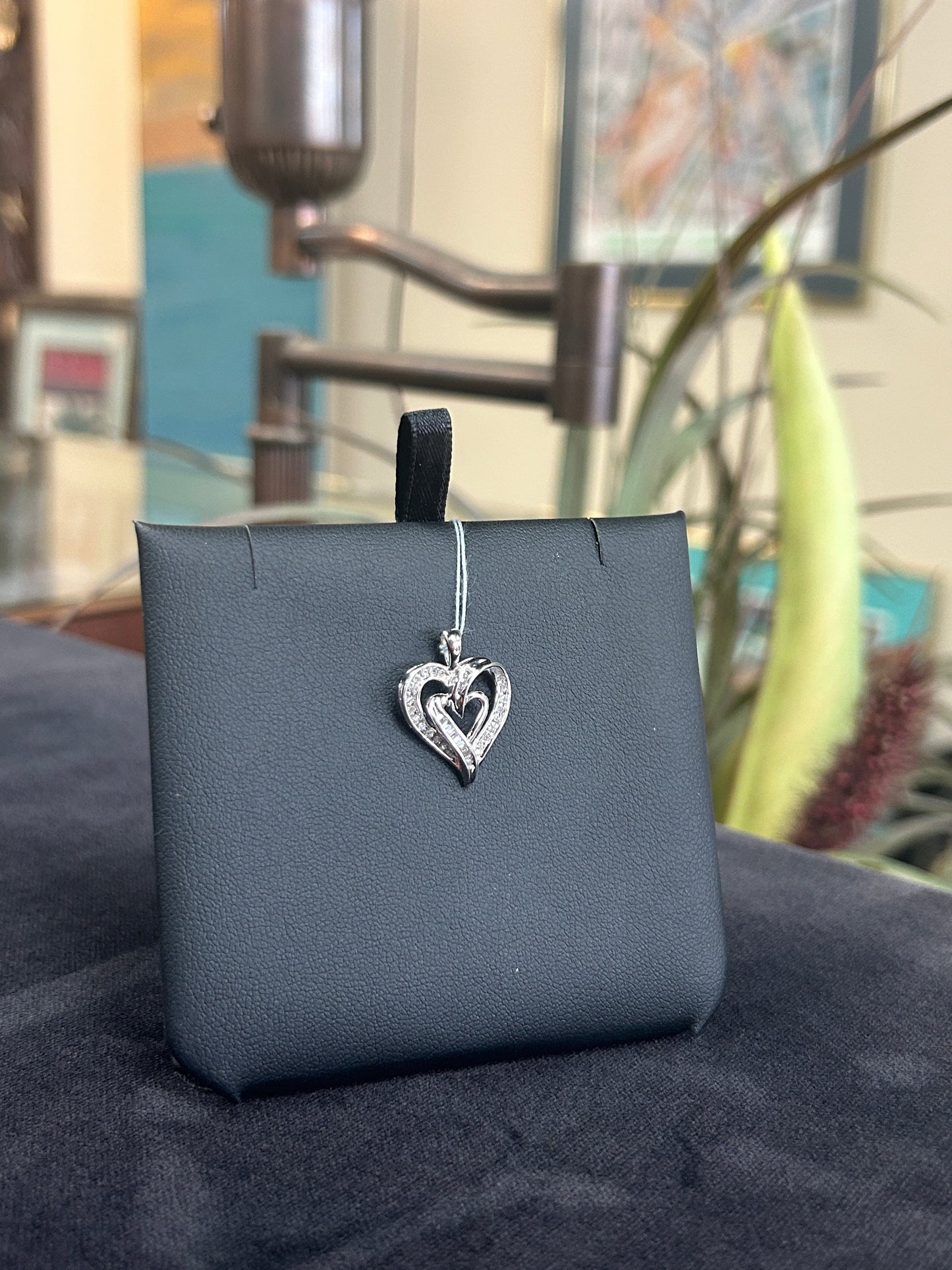 Unique White Gold Diamond Heart Pendant Charm