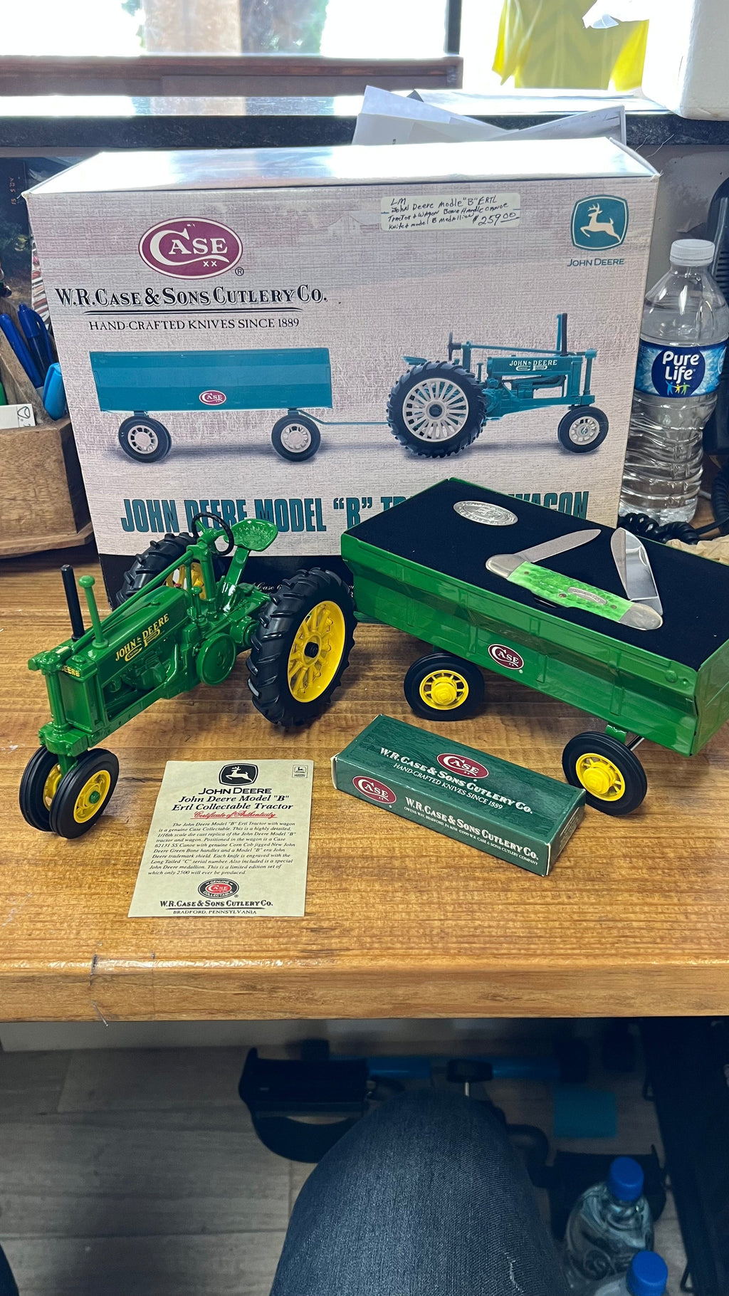 W.R. Case & Sons Cutlery Co John Deere Model "B" Tractor & Wagon with 62434 SS Canoe Knife