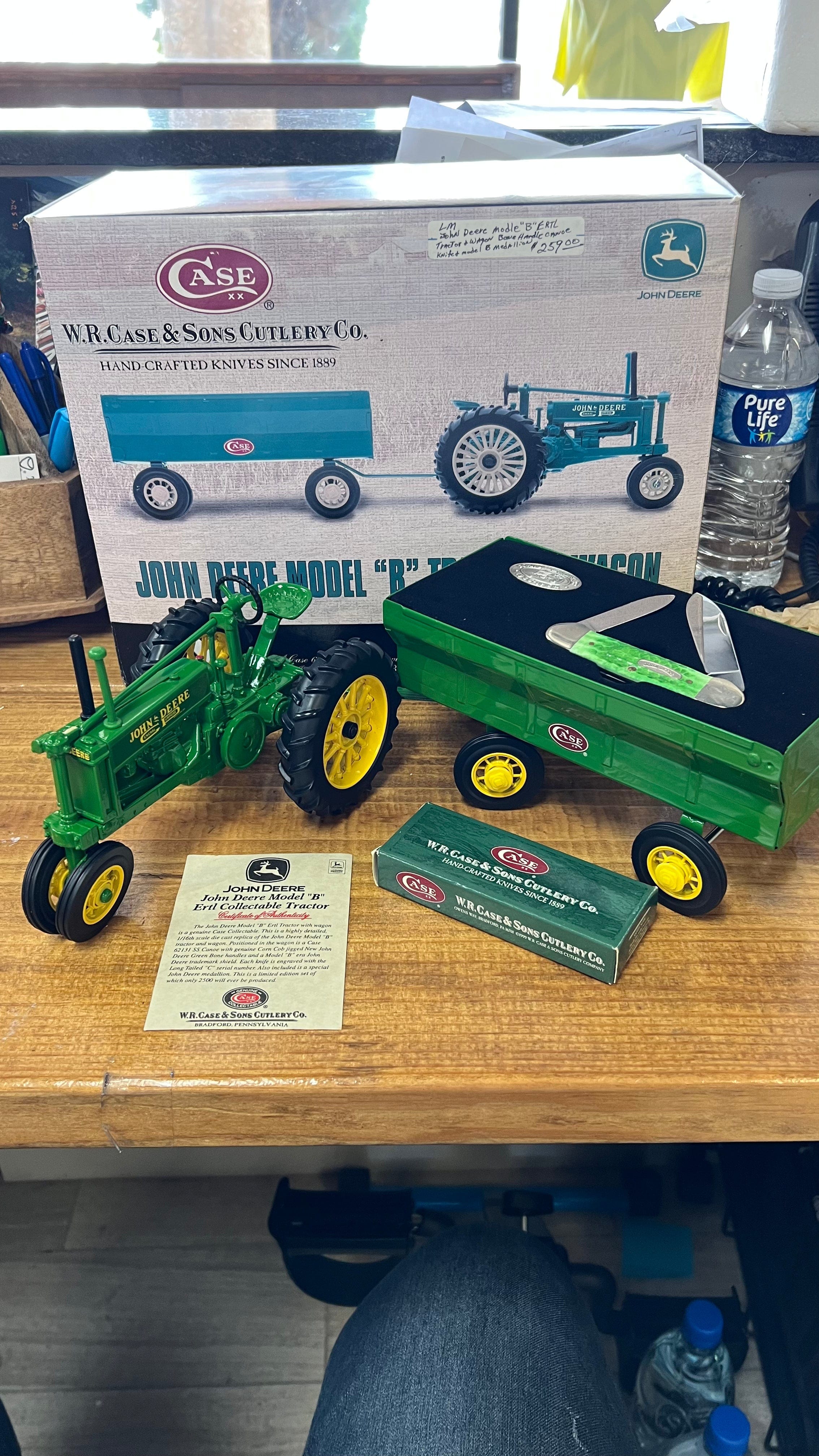 W.R. Case & Sons Cutlery Co John Deere Model "B" Tractor & Wagon with 62434 SS Canoe Knife