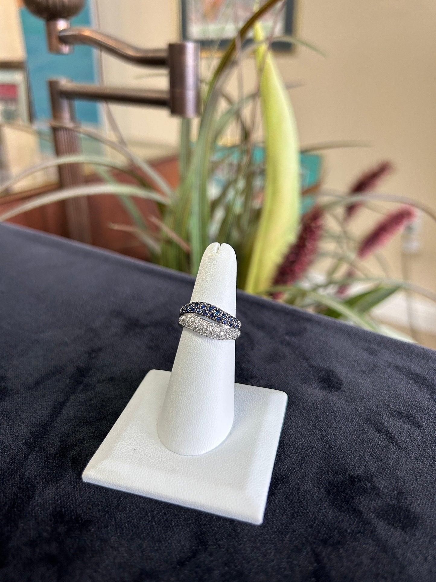 Unique Diamond and Sapphire White Gold Band