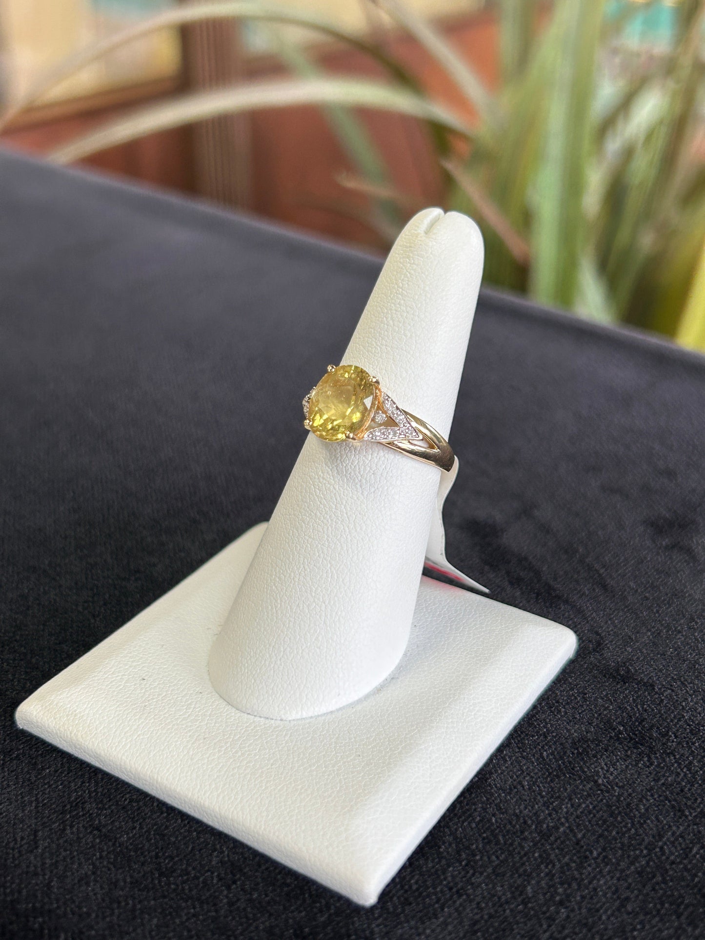 Citrine Gemstone and Diamond Yellow Gold Ring