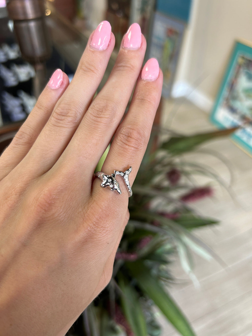 Diamond Dolphin Ring in White Gold