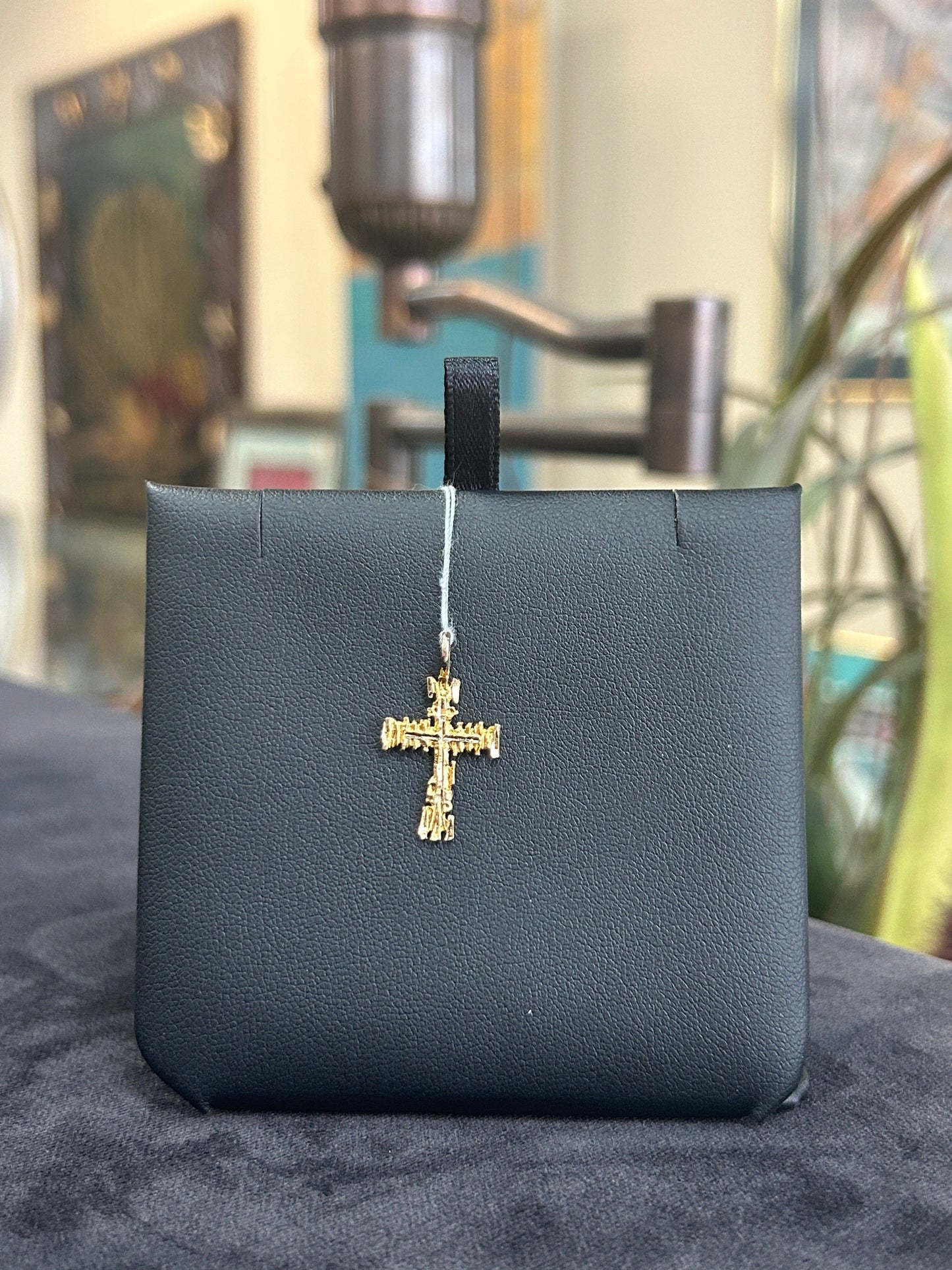 Nugget Style Yellow Gold Cross Pendant Charm