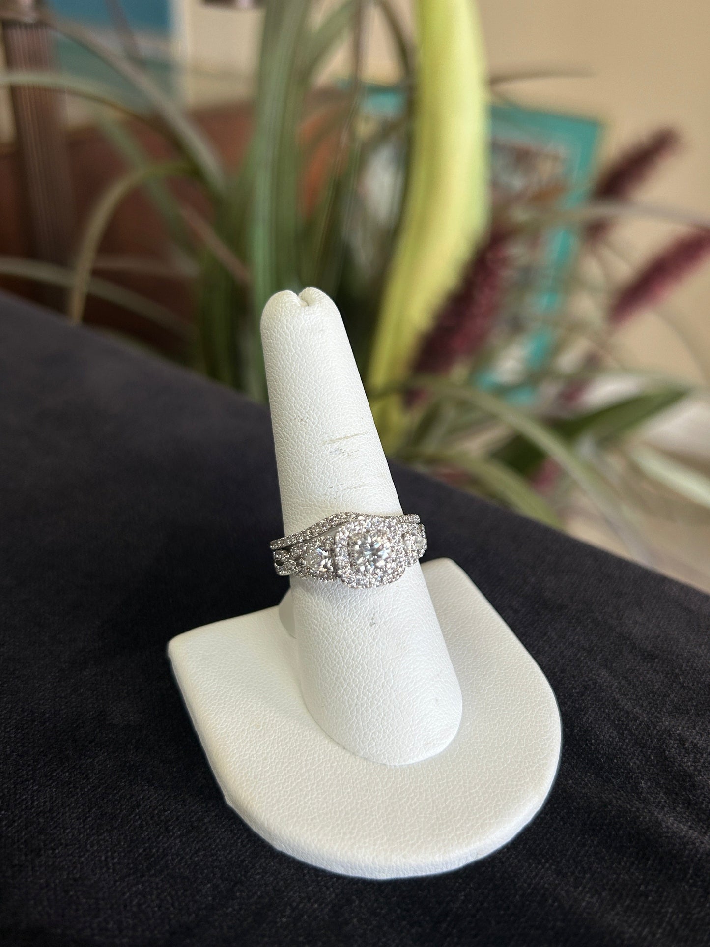 Round Cut Brilliant Cut Center Stone with Cluster Halo Diamond Engagement Ring