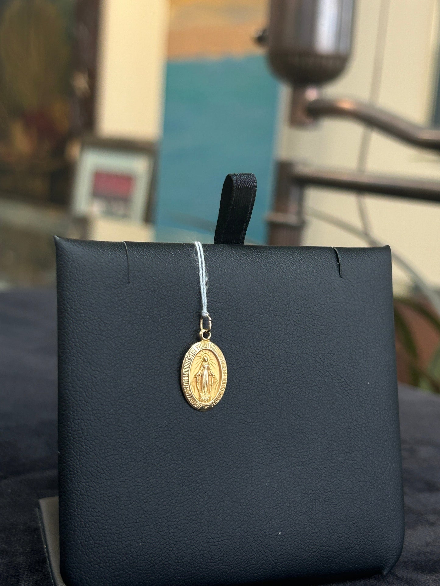 Miraculous Medal Mother Mary Yellow Gold Pendant