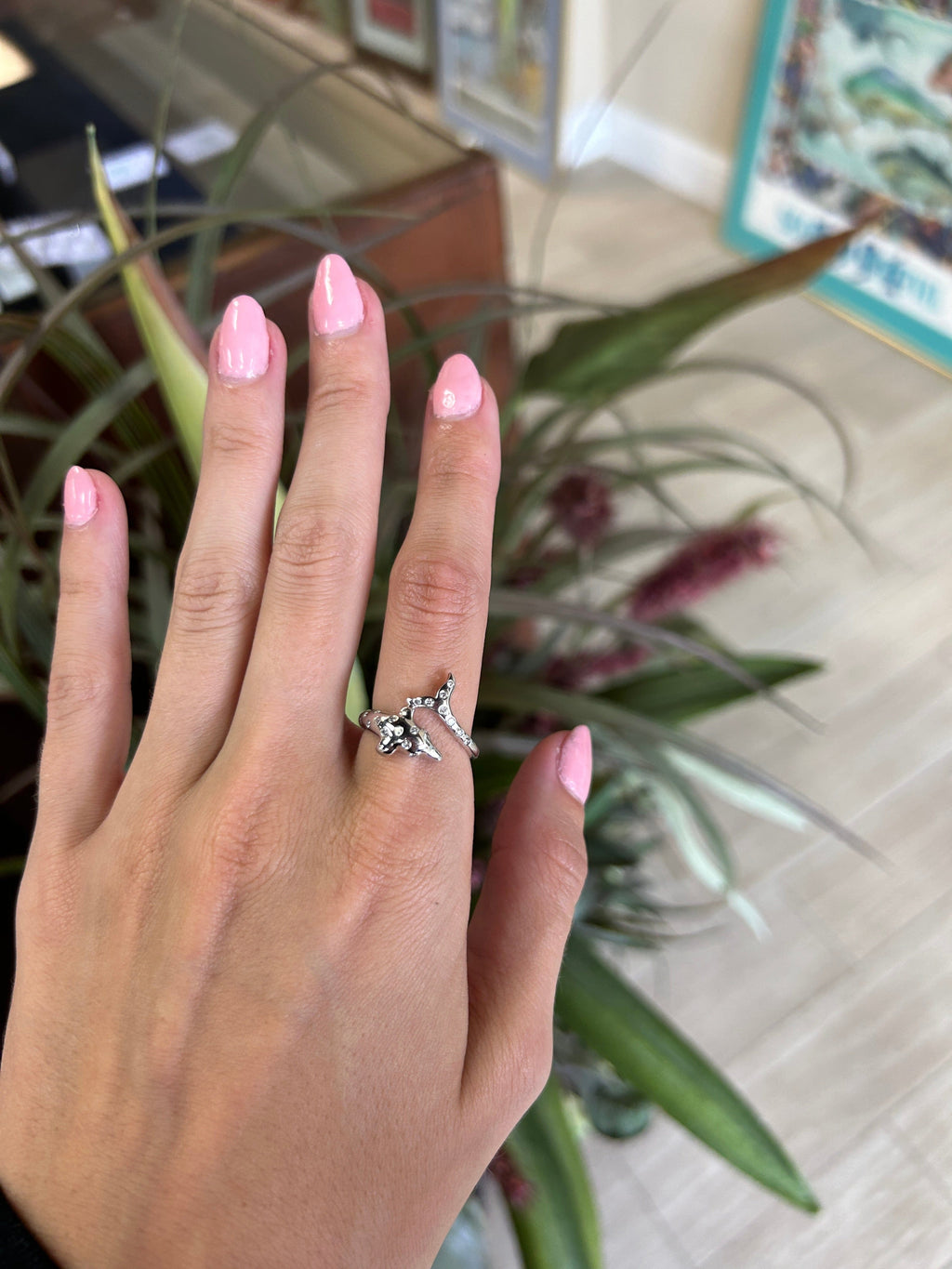 Diamond Dolphin Ring in White Gold