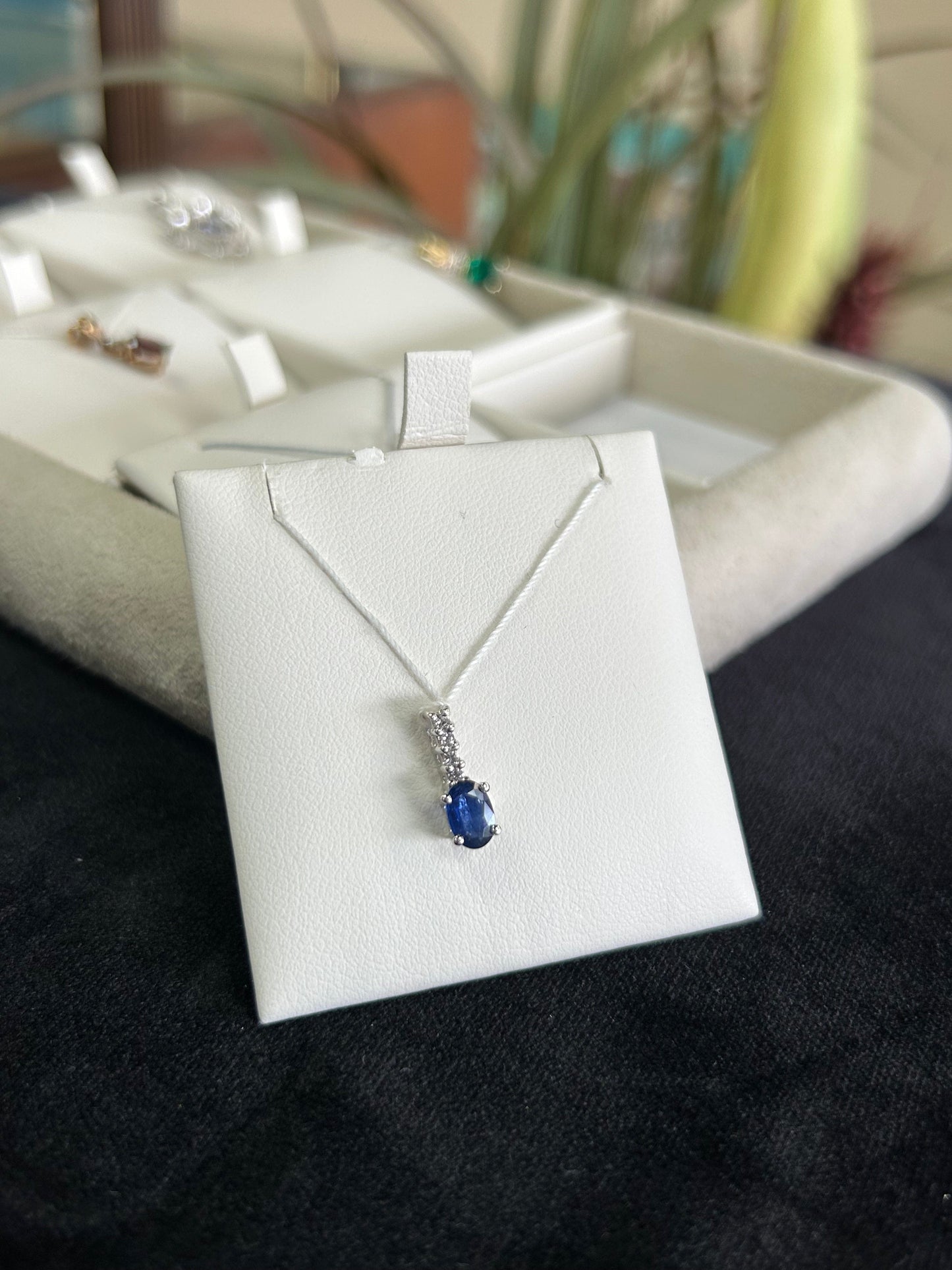 Sapphire Diamond Gemstone White Gold Charm Pendant