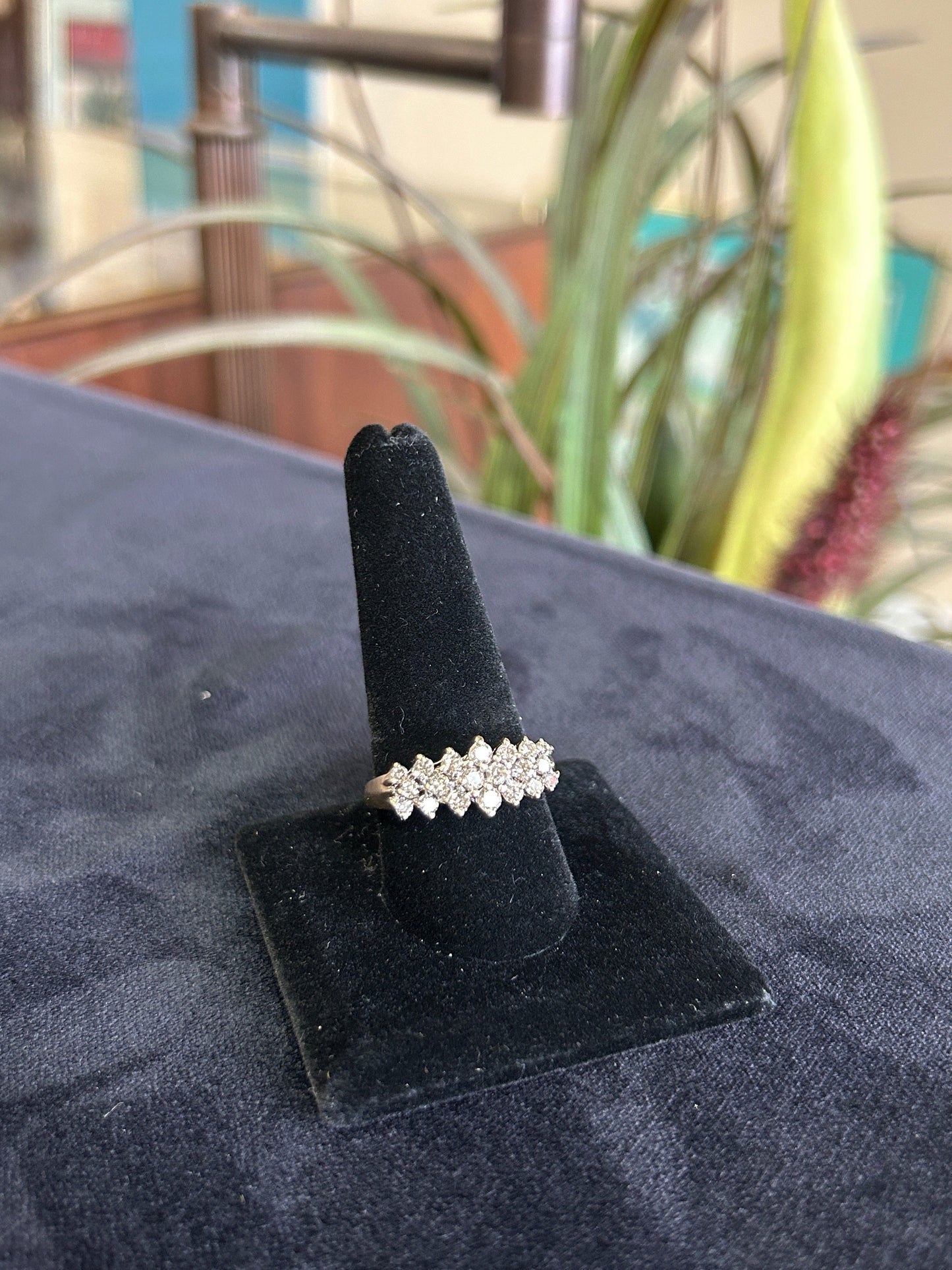 1 Carat Three Row Diamond Yellow Gold Ring