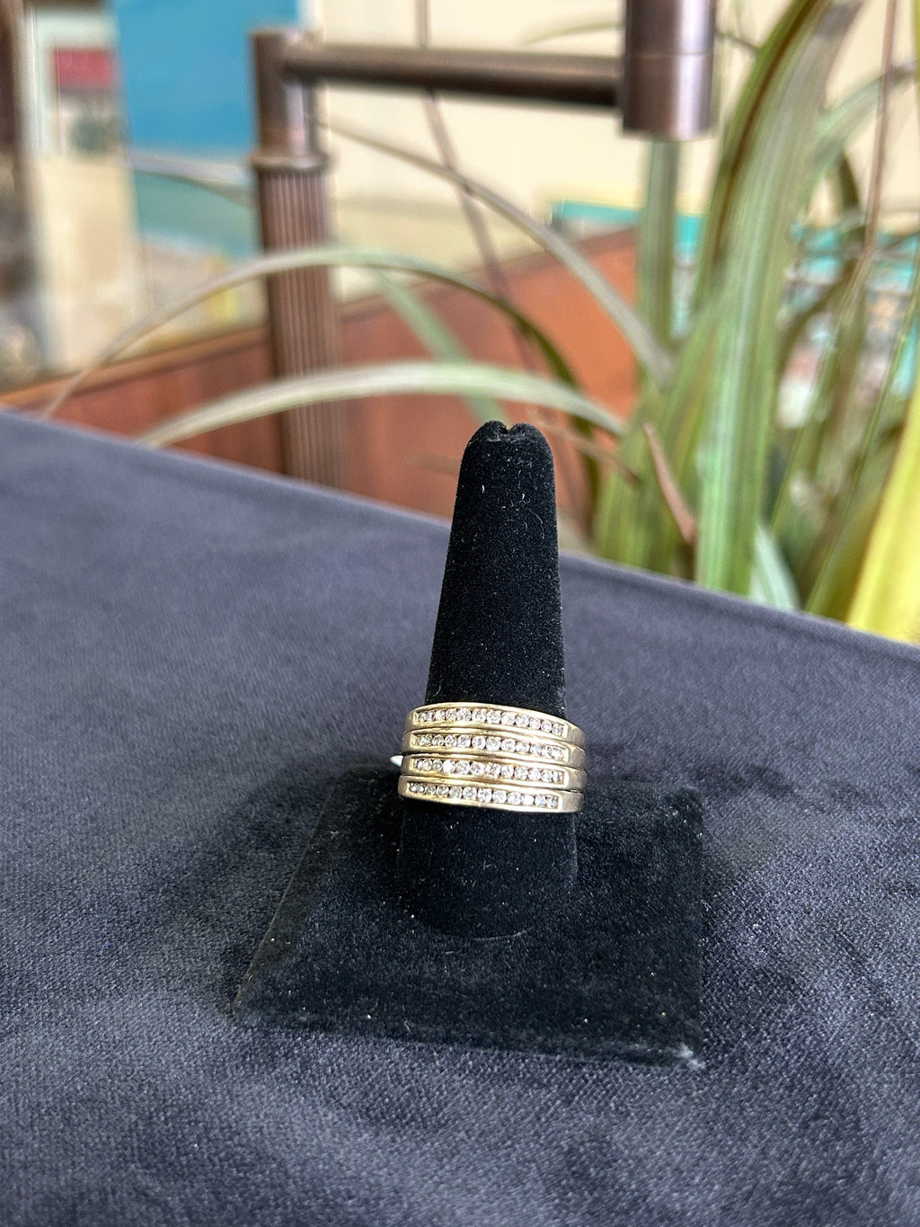Four Row Diamond Yellow Gold Statement Ring