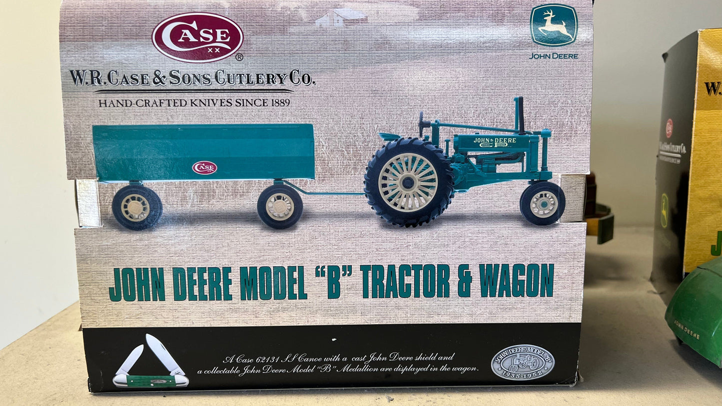 W.R. Case & Sons Cutlery Co John Deere Model "B" Tractor & Wagon with 62434 SS Canoe Knife