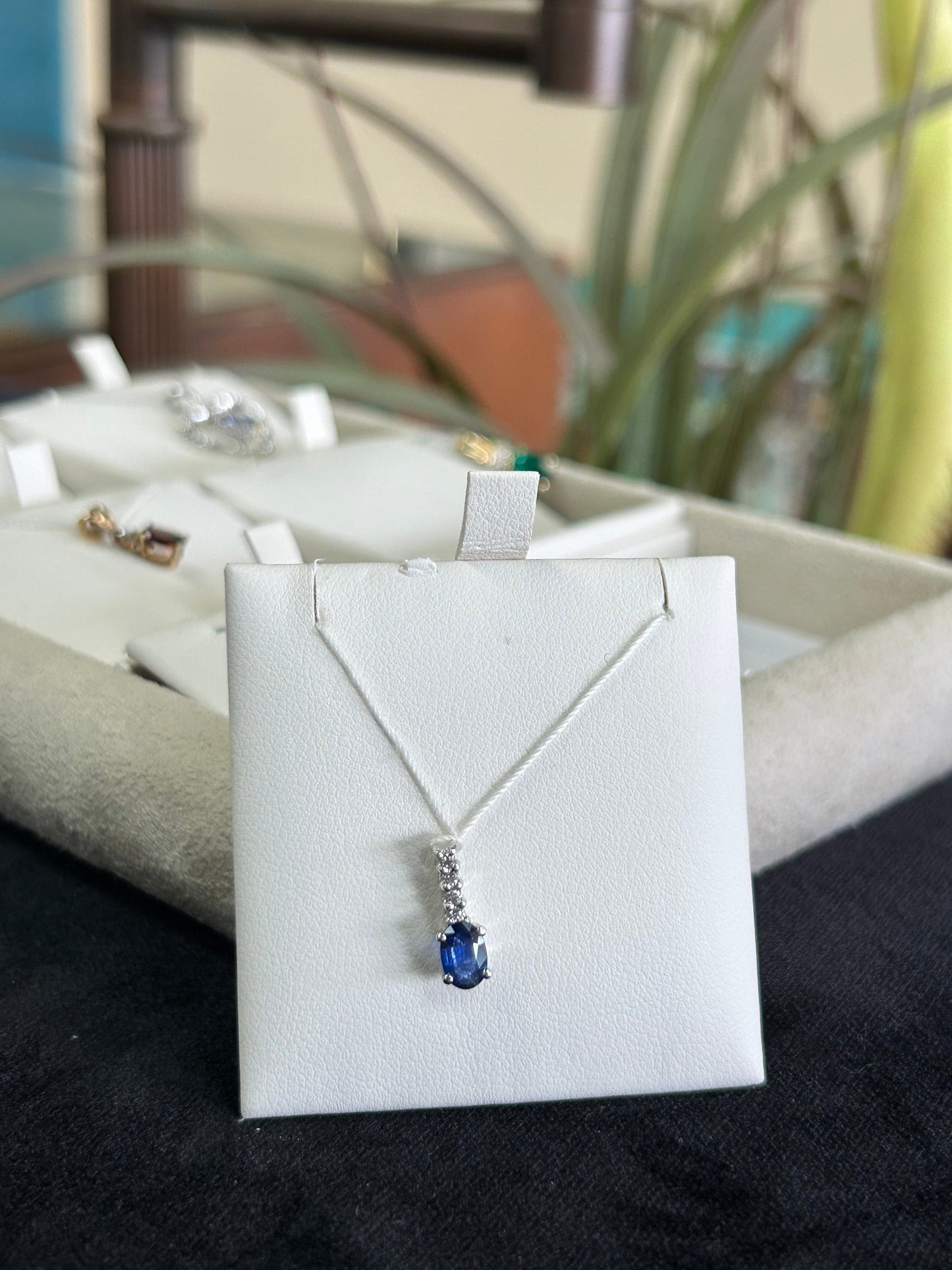 Sapphire Diamond Gemstone White Gold Charm Pendant