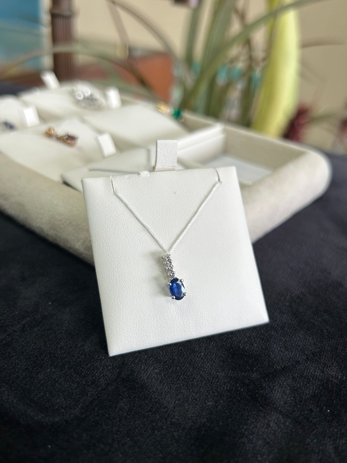 Sapphire Diamond Gemstone White Gold Charm Pendant