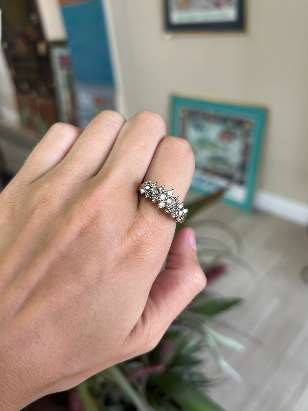 1 Carat Three Row Diamond Yellow Gold Ring