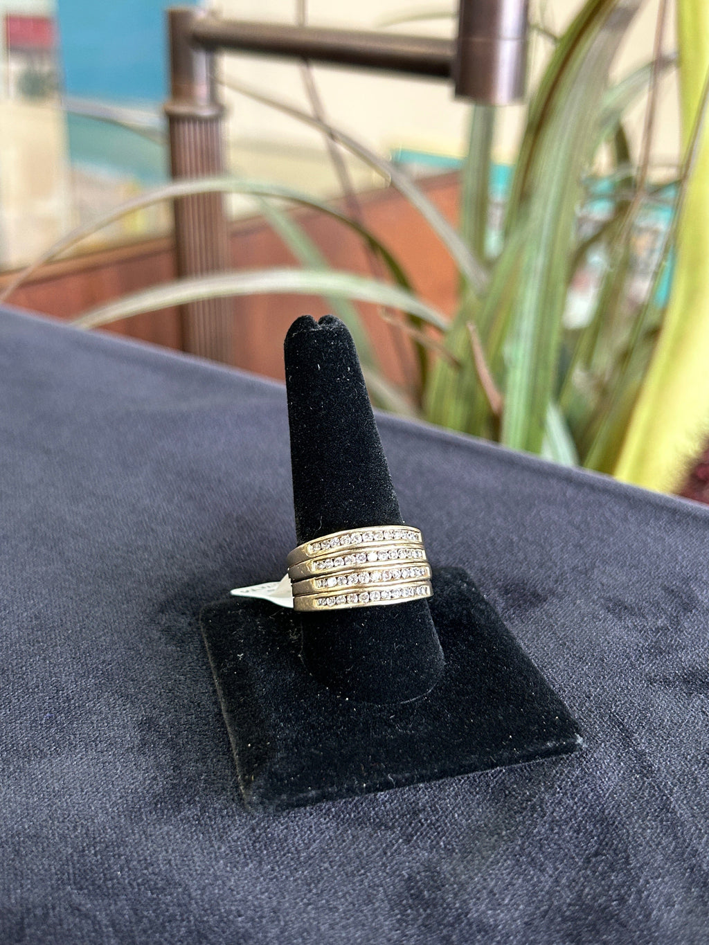 Four Row Diamond Yellow Gold Statement Ring