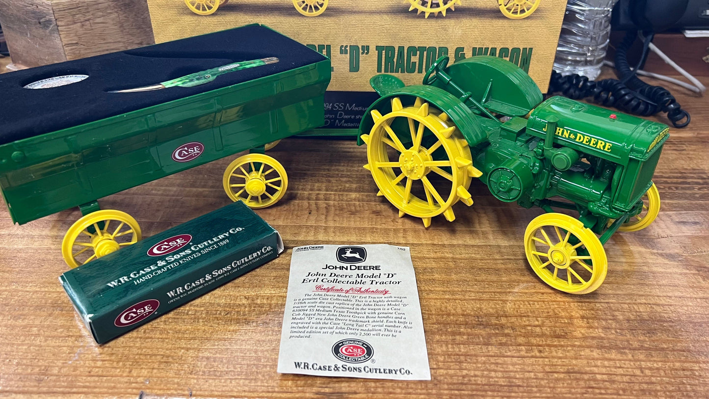 W.R. Case & Sons Cutlery Co John Deere Model "D" Tractor & Wagon with 610094 SS Medium Texas Toothpick Knife