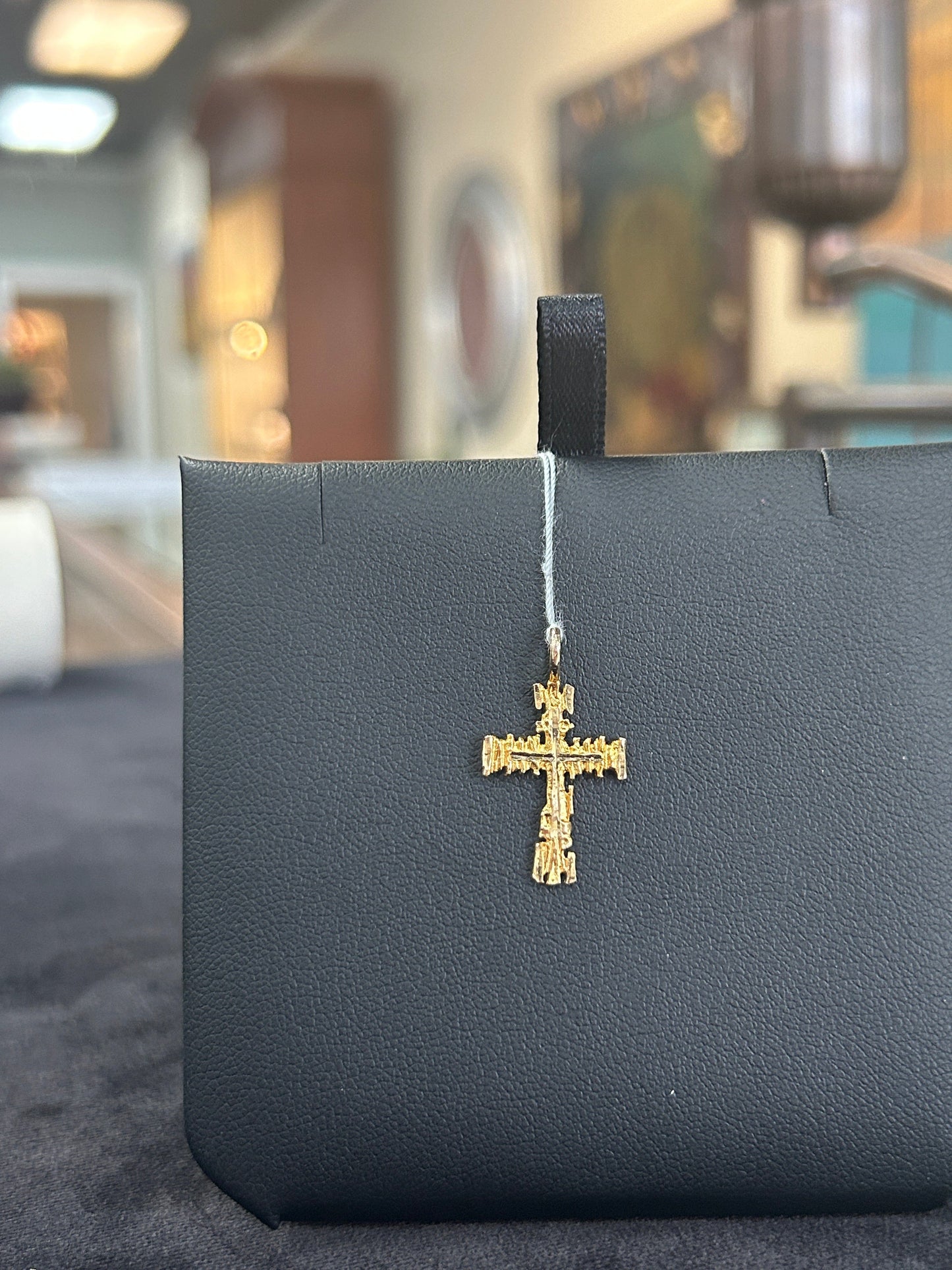 Nugget Style Yellow Gold Cross Pendant Charm