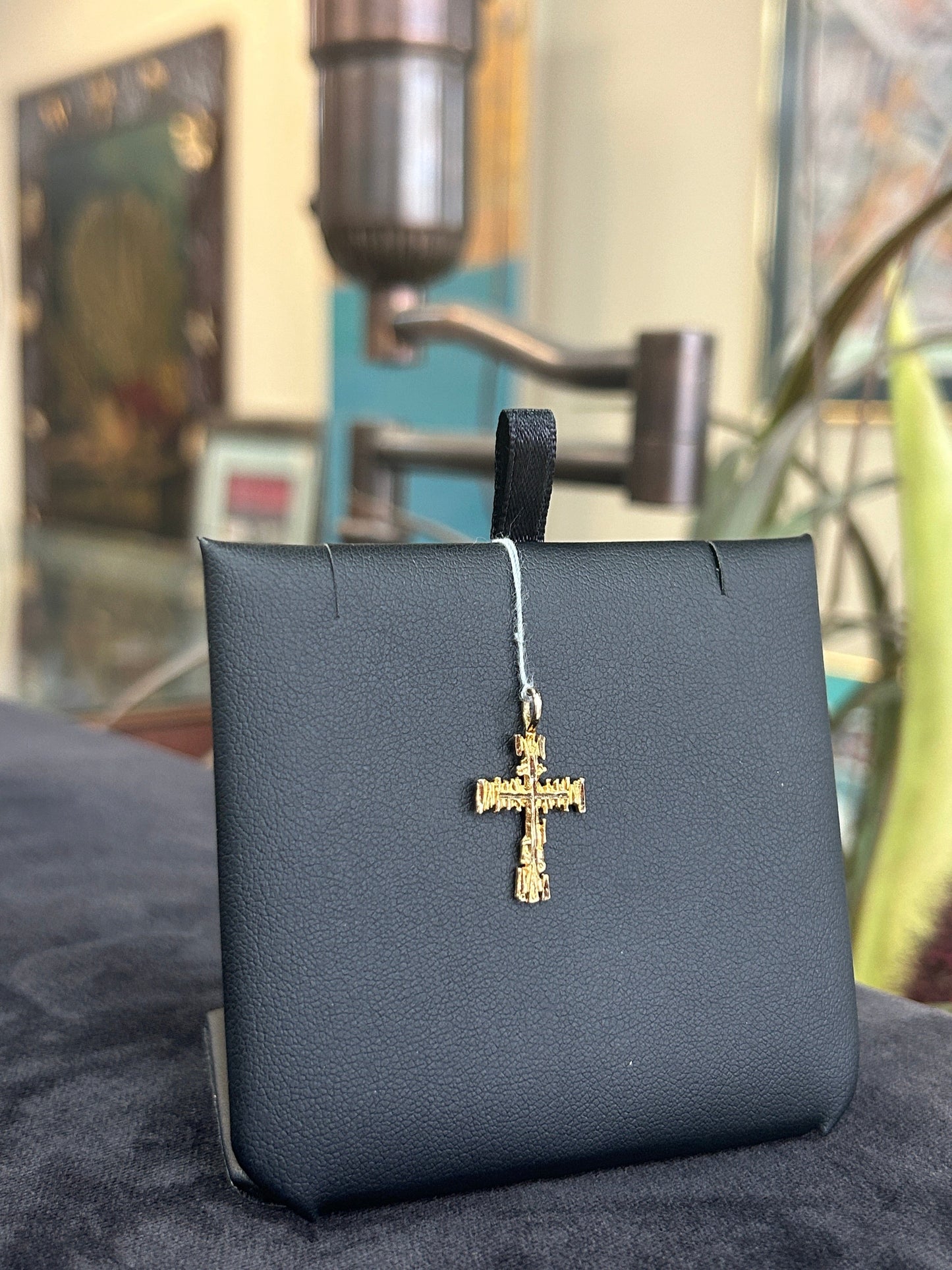 Nugget Style Yellow Gold Cross Pendant Charm