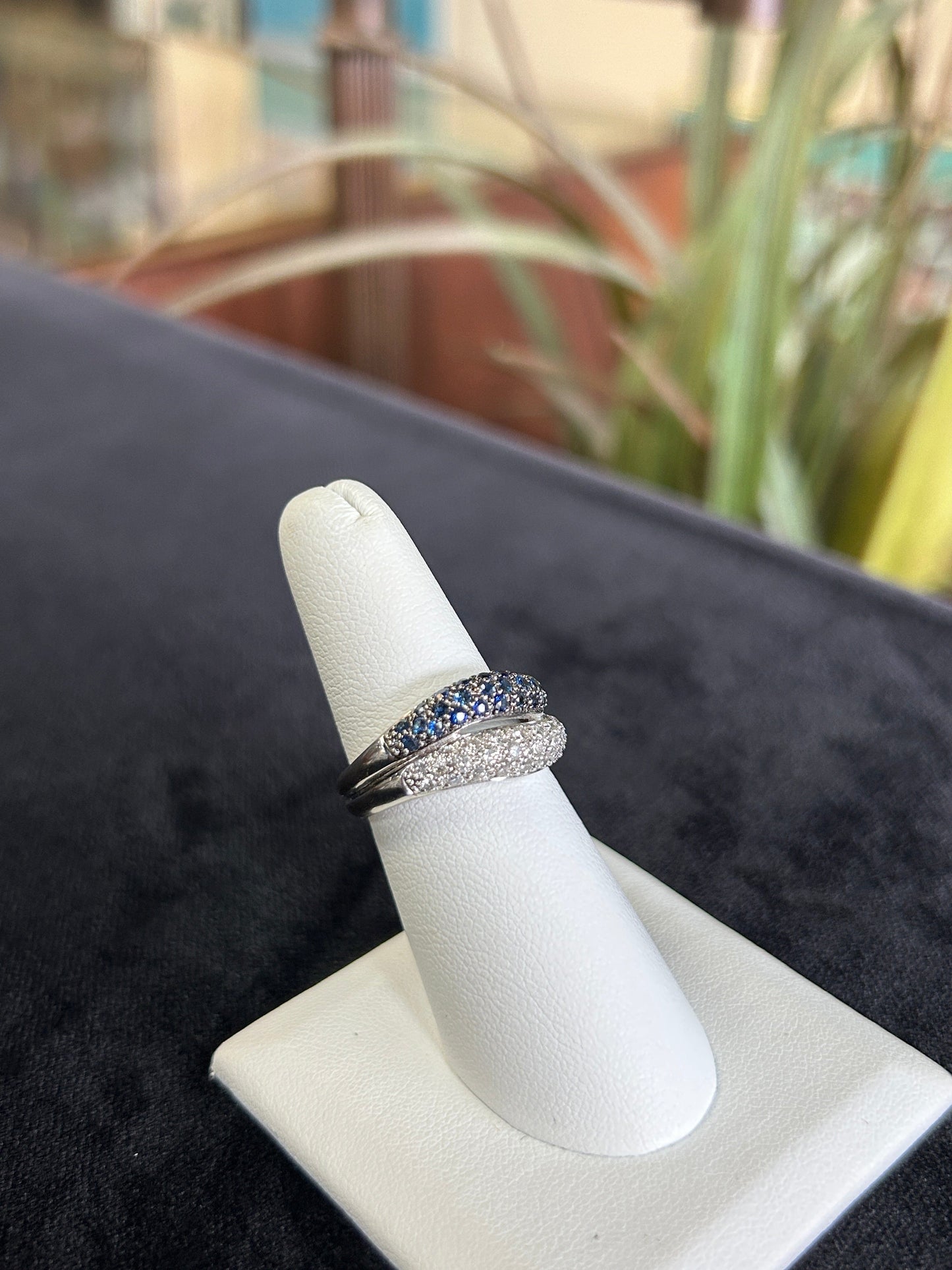 Unique Diamond and Sapphire White Gold Band