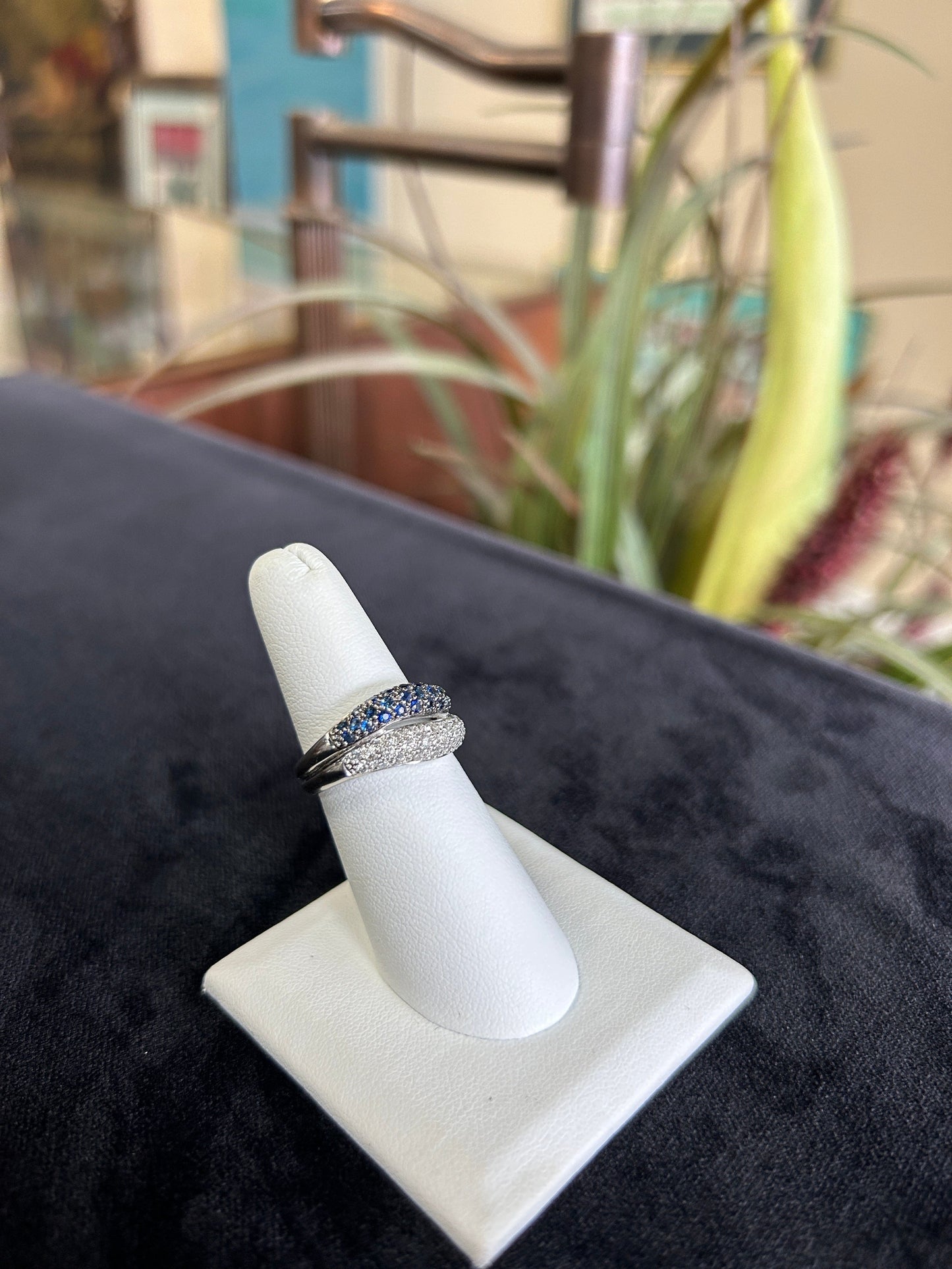 Unique Diamond and Sapphire White Gold Band