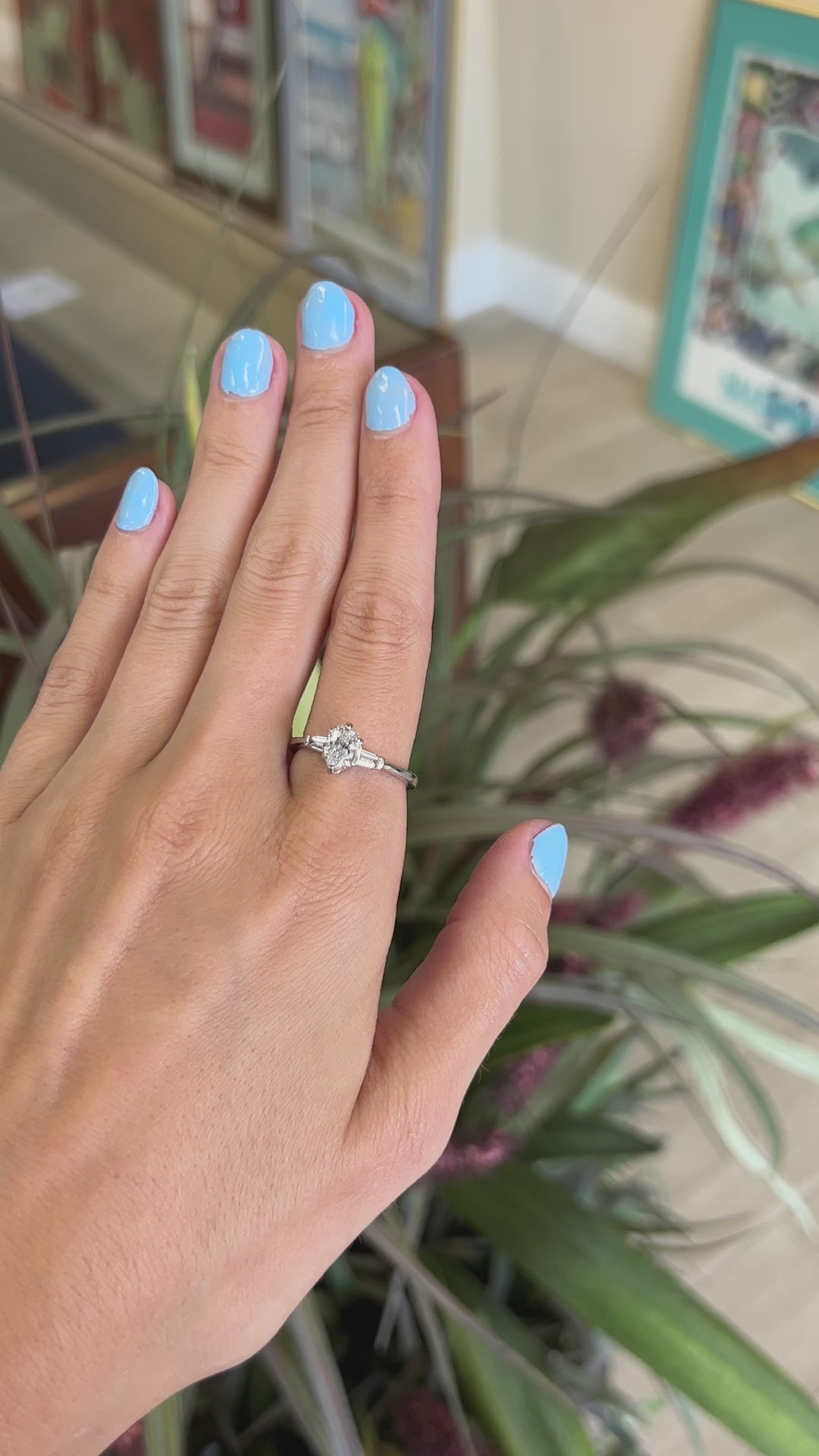 Pear Cut Diamond Center Stone with Baguette Side Stones White Gold