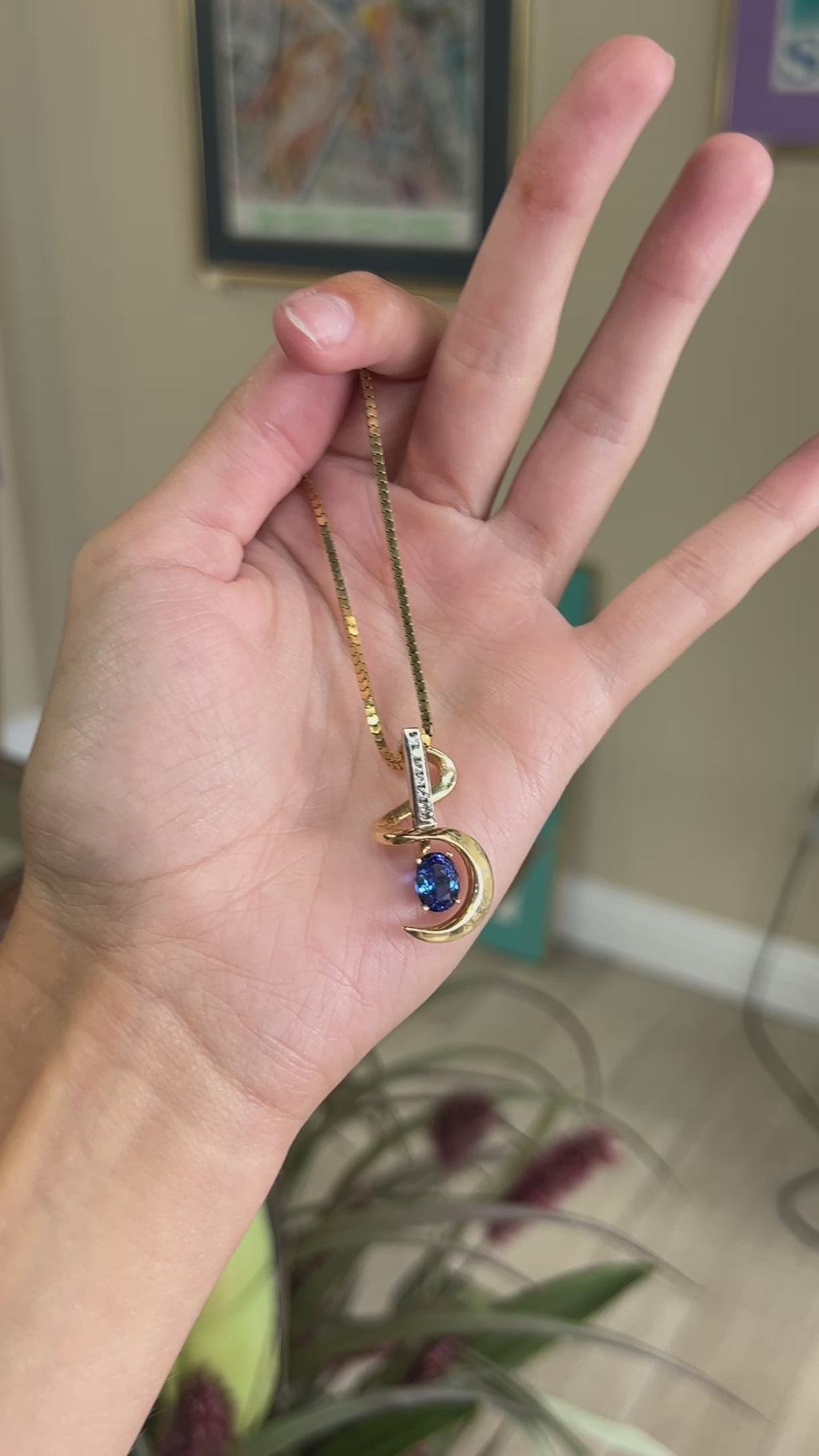 Tanzanite and Diamond White Gold and Yellow Gold Pendant Necklace